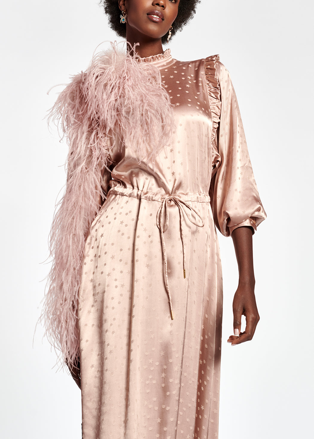 Peach jacquard midi dress RE—SSENTIEL | Essentiel second hand