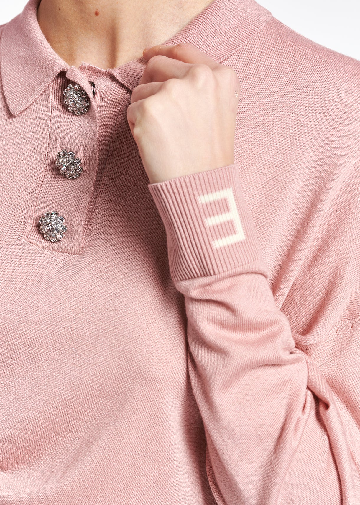 Pink fine-knit sweater with polo-inspired collar RE—SSENTIEL | Essentiel second hand
