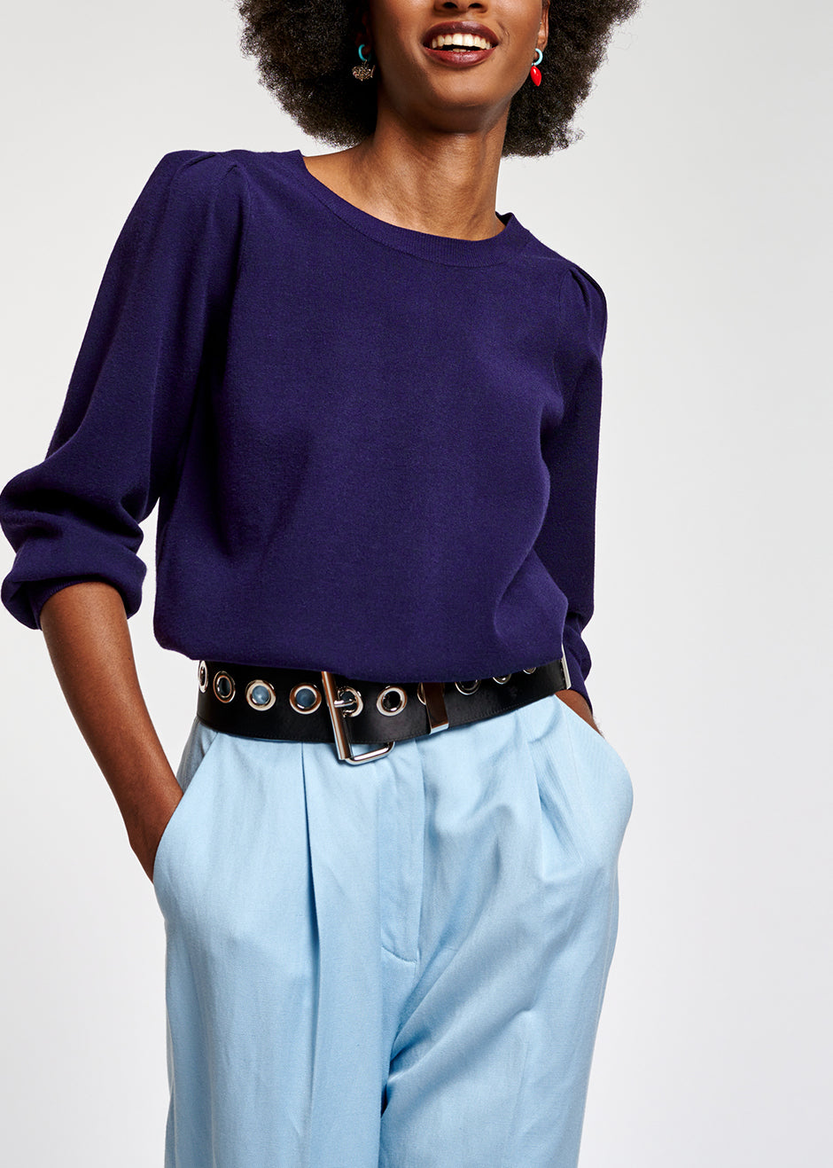 Dark blue sweater with pleat details RE—SSENTIEL | Essentiel second hand