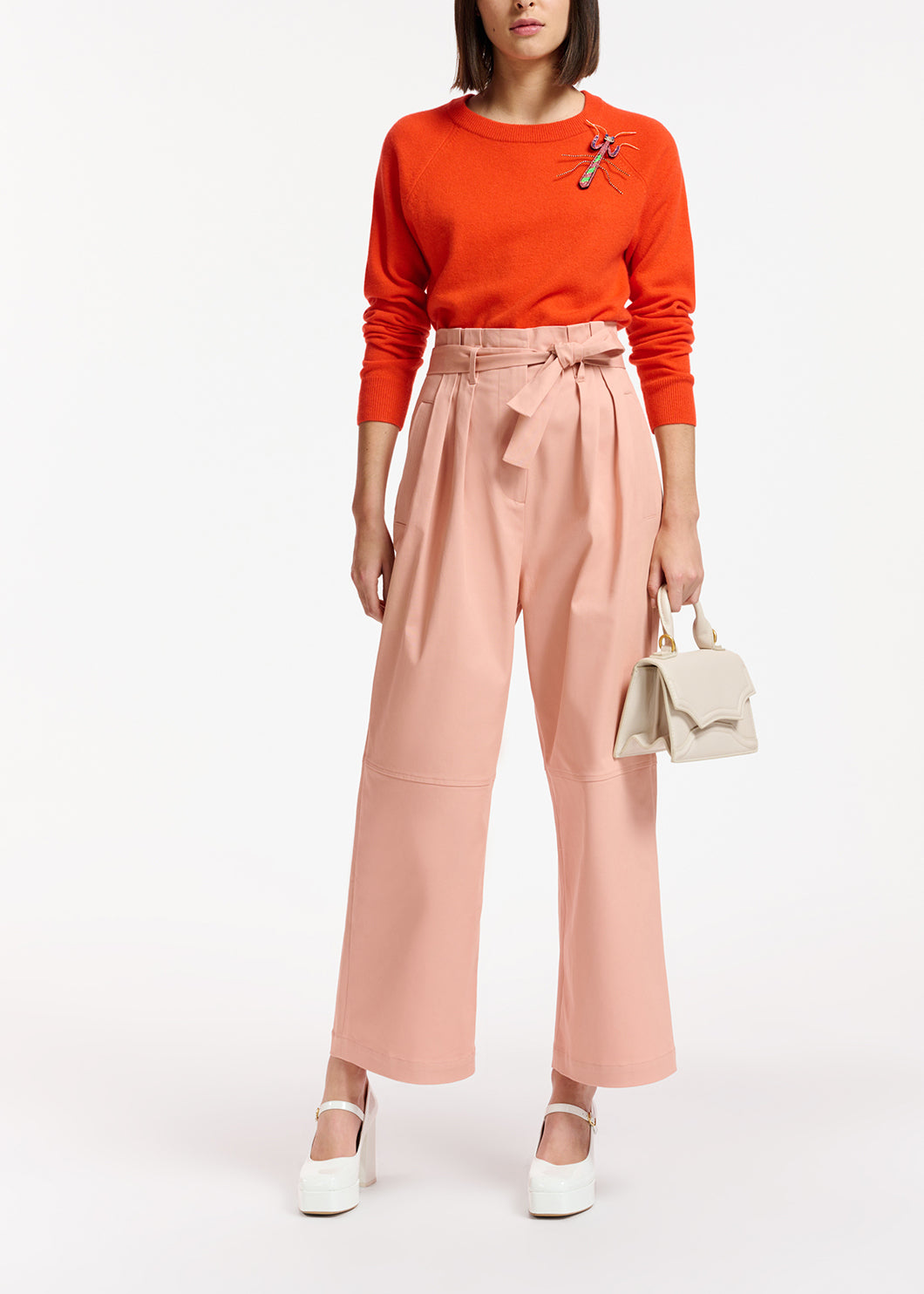 Pink belted straight-leg pants RE—SSENTIEL | Essentiel second hand