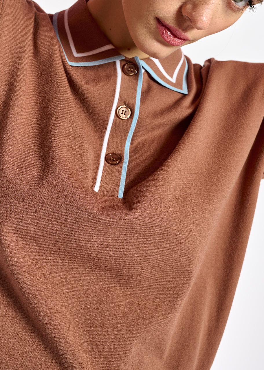 Brown knitted polo top RE—SSENTIEL | Essentiel second hand