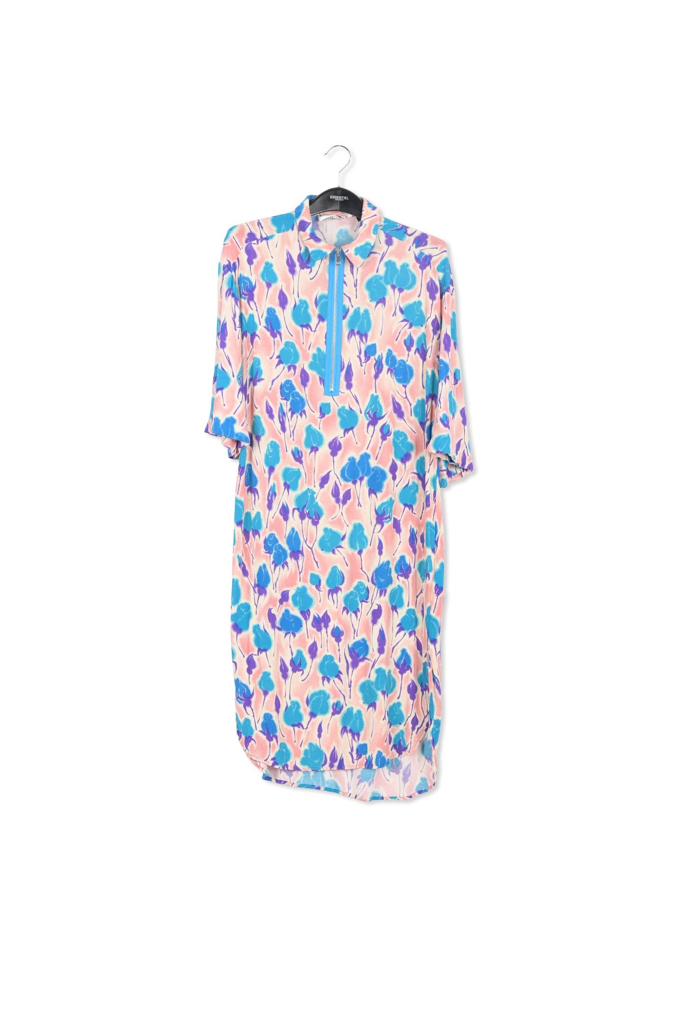 Light pink, blue and purple floral print midi-length dress RE—SSENTIEL | Essentiel second hand