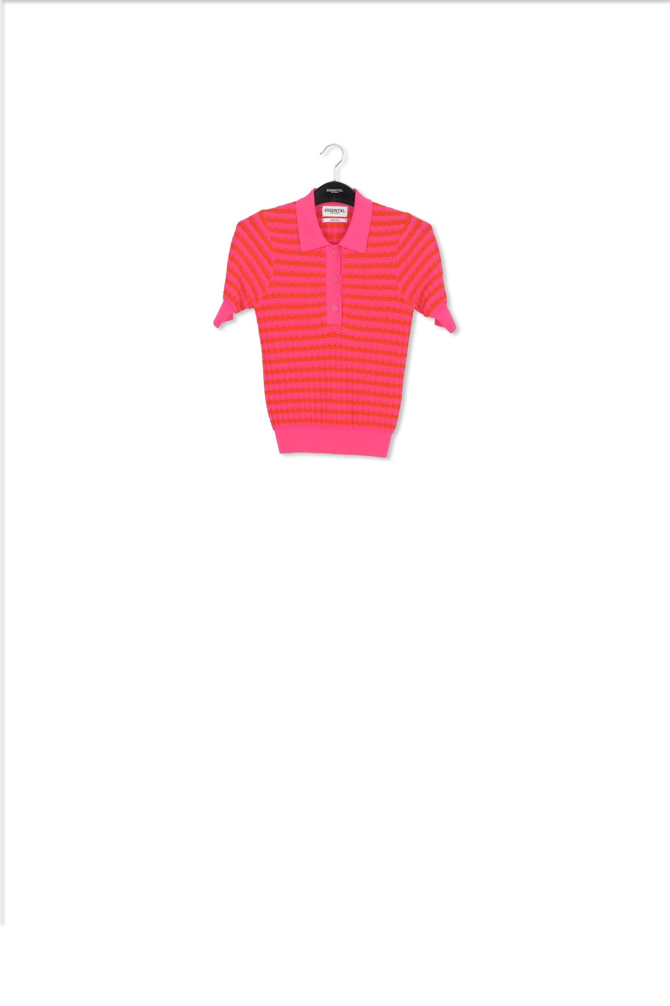 Pink and red striped knitted polo top RE—SSENTIEL | Essentiel second hand