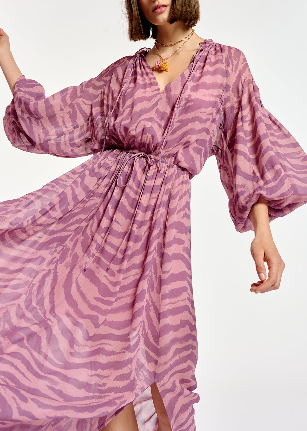 Maxi robe à  imprimé zèbre lilas RE—SSENTIEL | Essentiel second hand