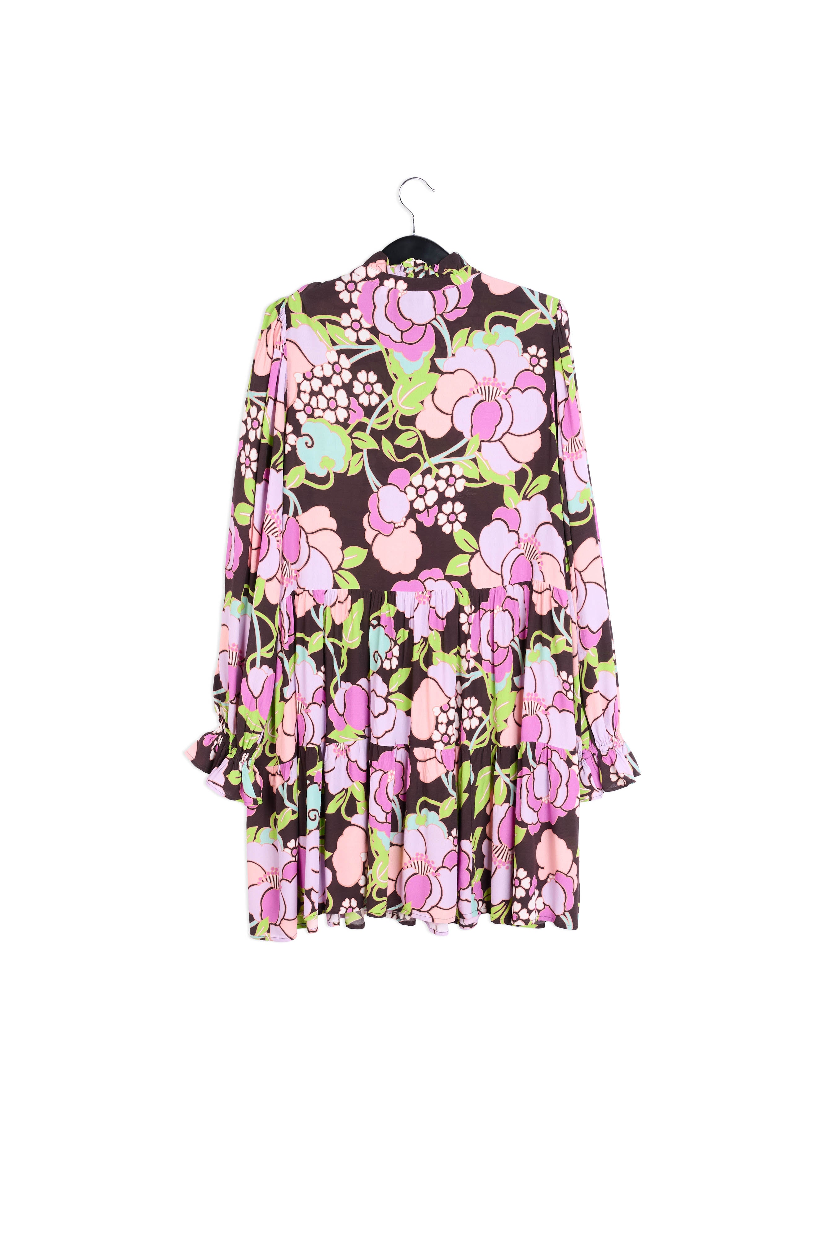 Black tiered mini dress with floral print RE—SSENTIEL | Essentiel second hand
