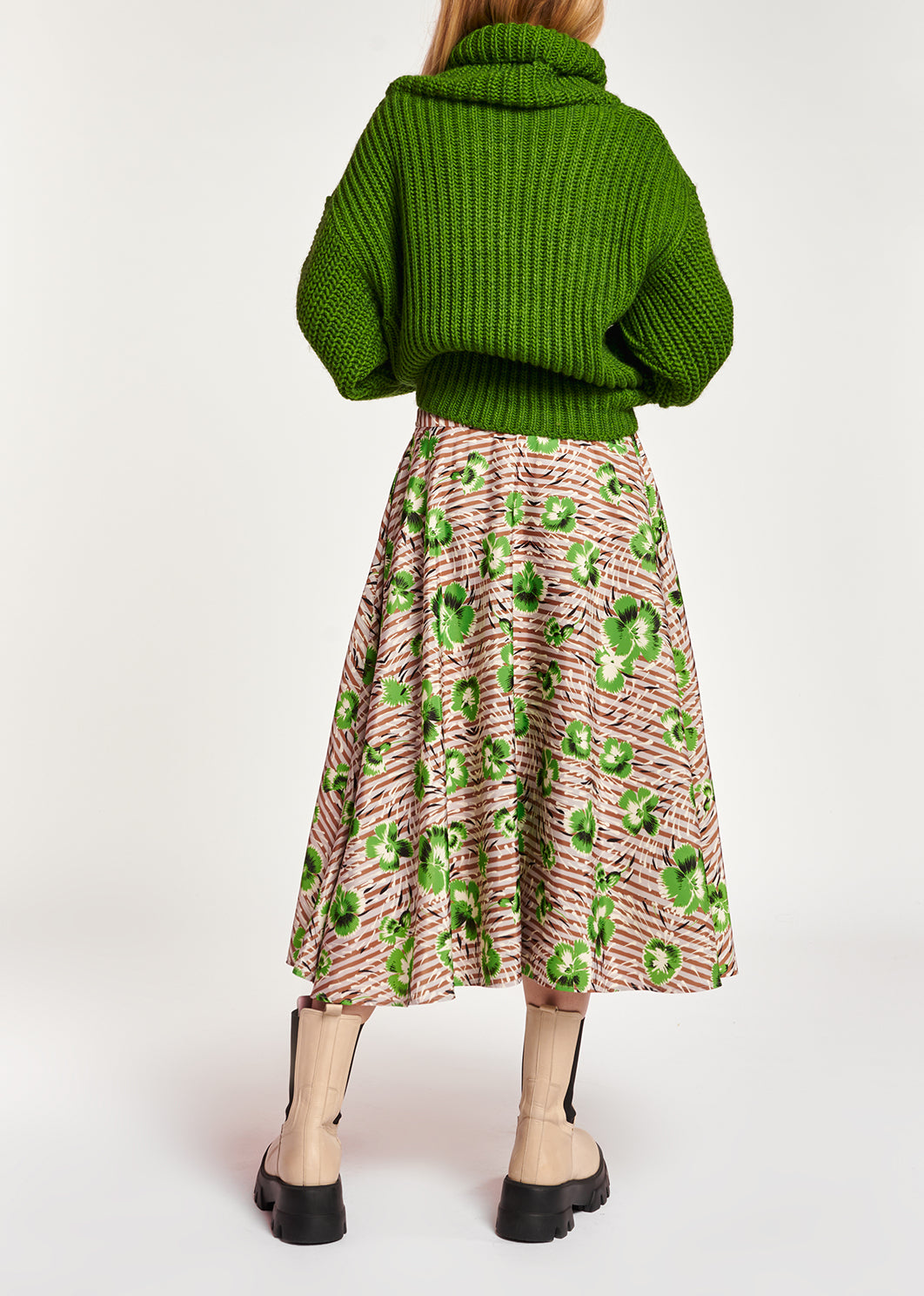 Stripe and green floral print A-line skirt RE—SSENTIEL | Essentiel second hand
