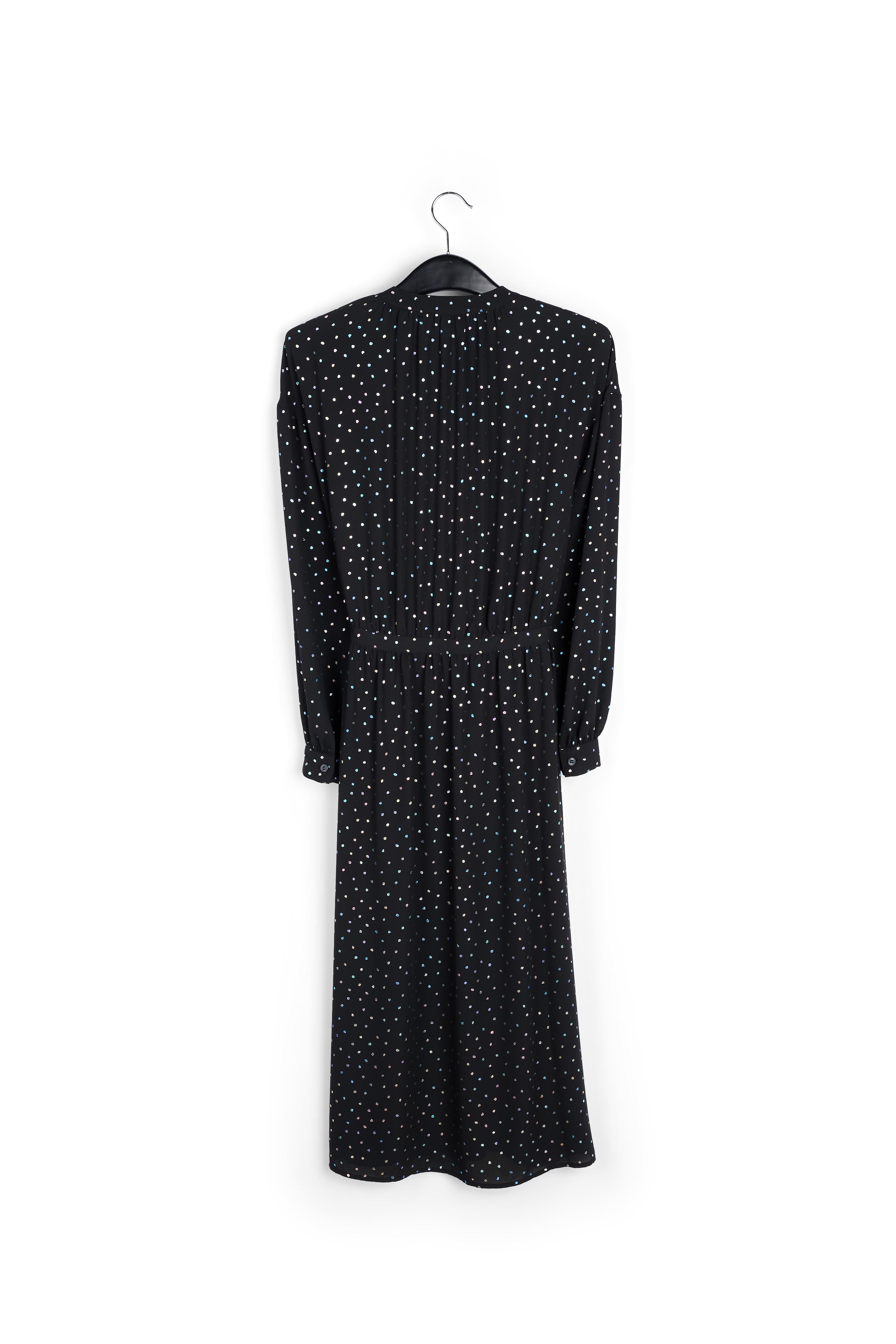 Black belted midi dress with holographic polka dots RE—SSENTIEL | Essentiel second hand