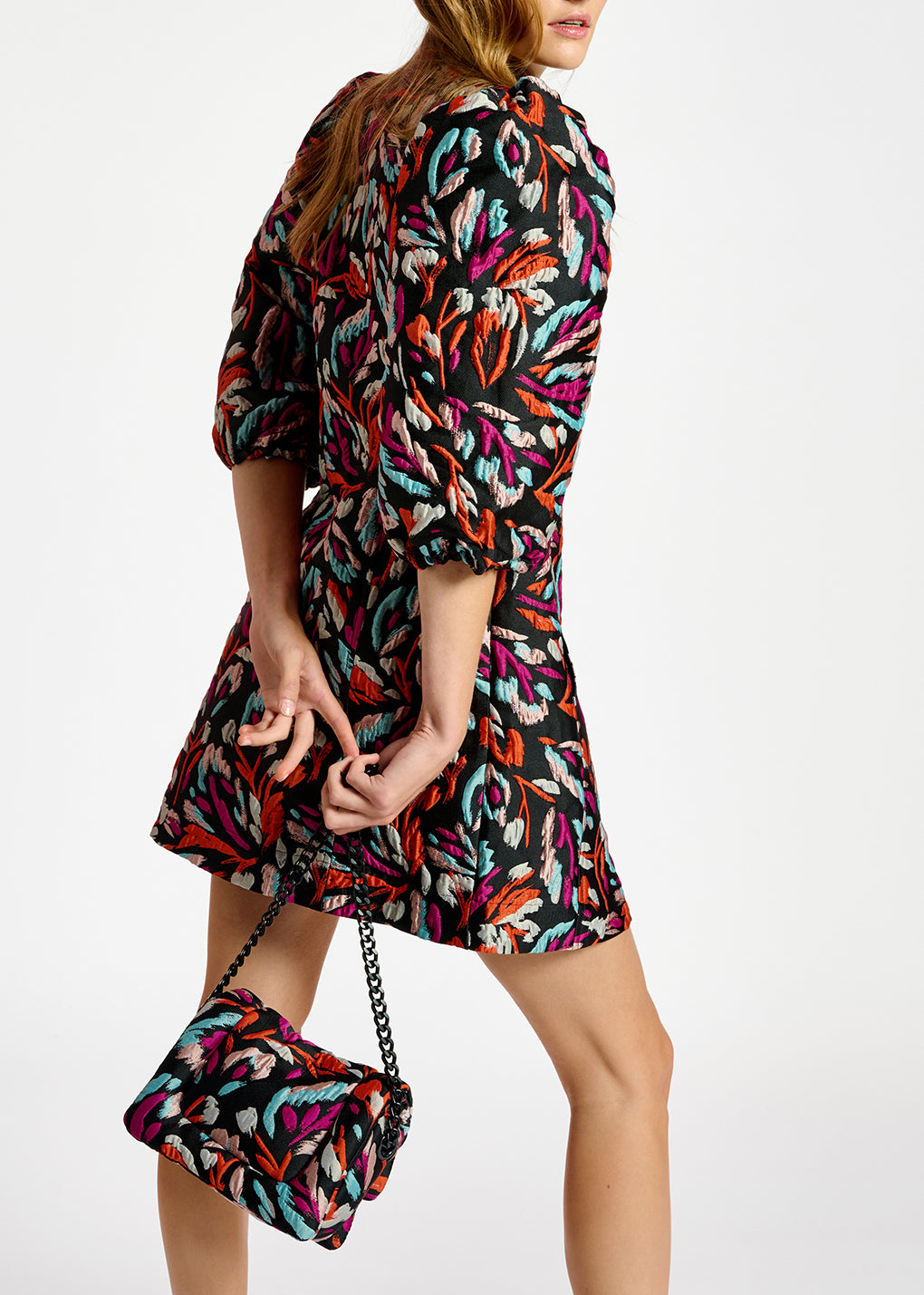 Black, orange and purple jacquard mini dress RE—SSENTIEL | Essentiel second hand