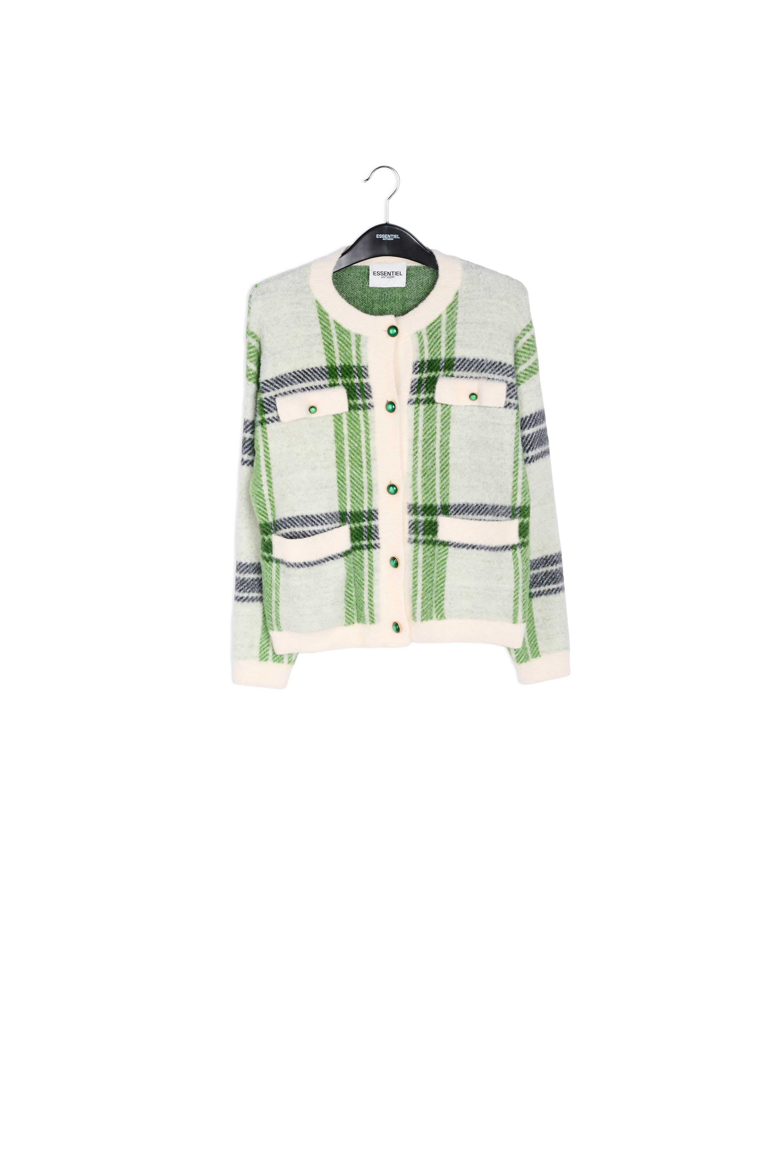 Off-white and green check cardigan RE—SSENTIEL | Essentiel second hand
