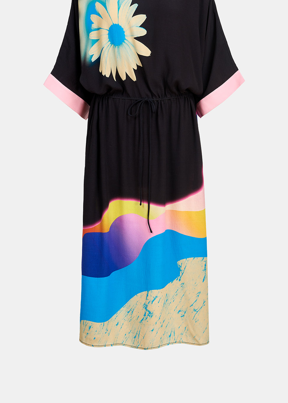 Black midi-length dress with multicolor print RE—SSENTIEL | Essentiel second hand