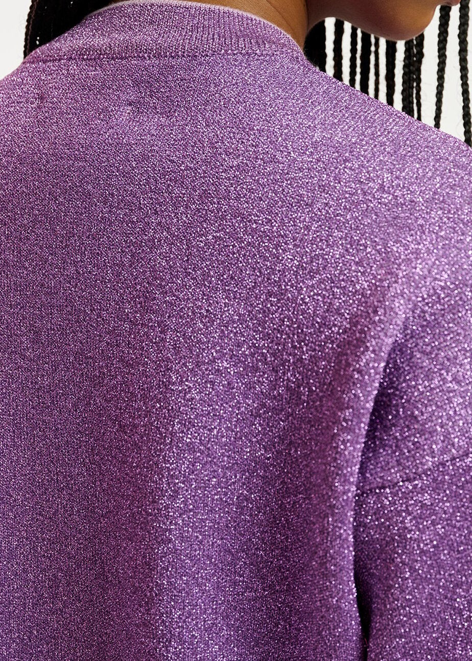 Purple lurex short-sleeved sweater RE—SSENTIEL | Essentiel second hand