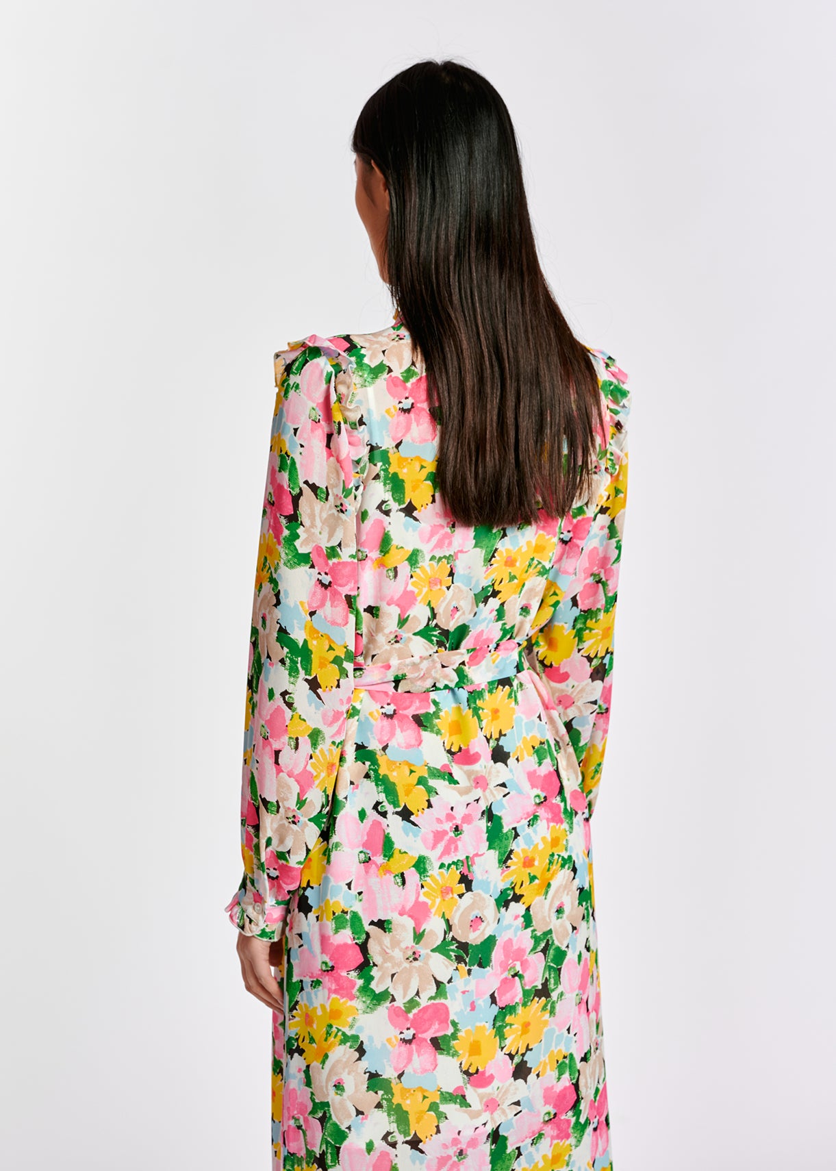 Robe chemise à fleurs multicolores avec ruches RE—SSENTIEL | Essentiel second hand