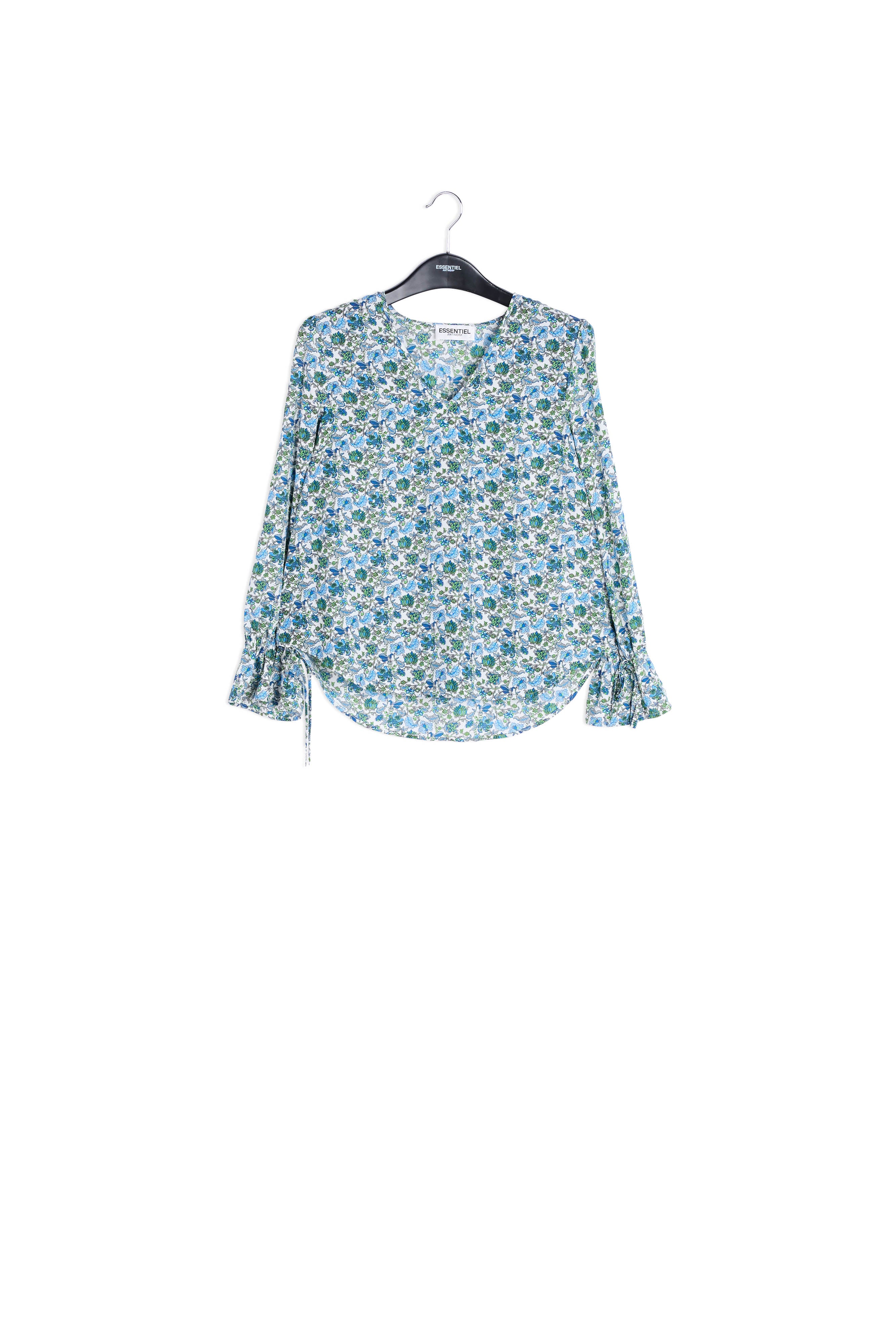 White top with blue floral print and rhinestones RE—SSENTIEL | Essentiel second hand