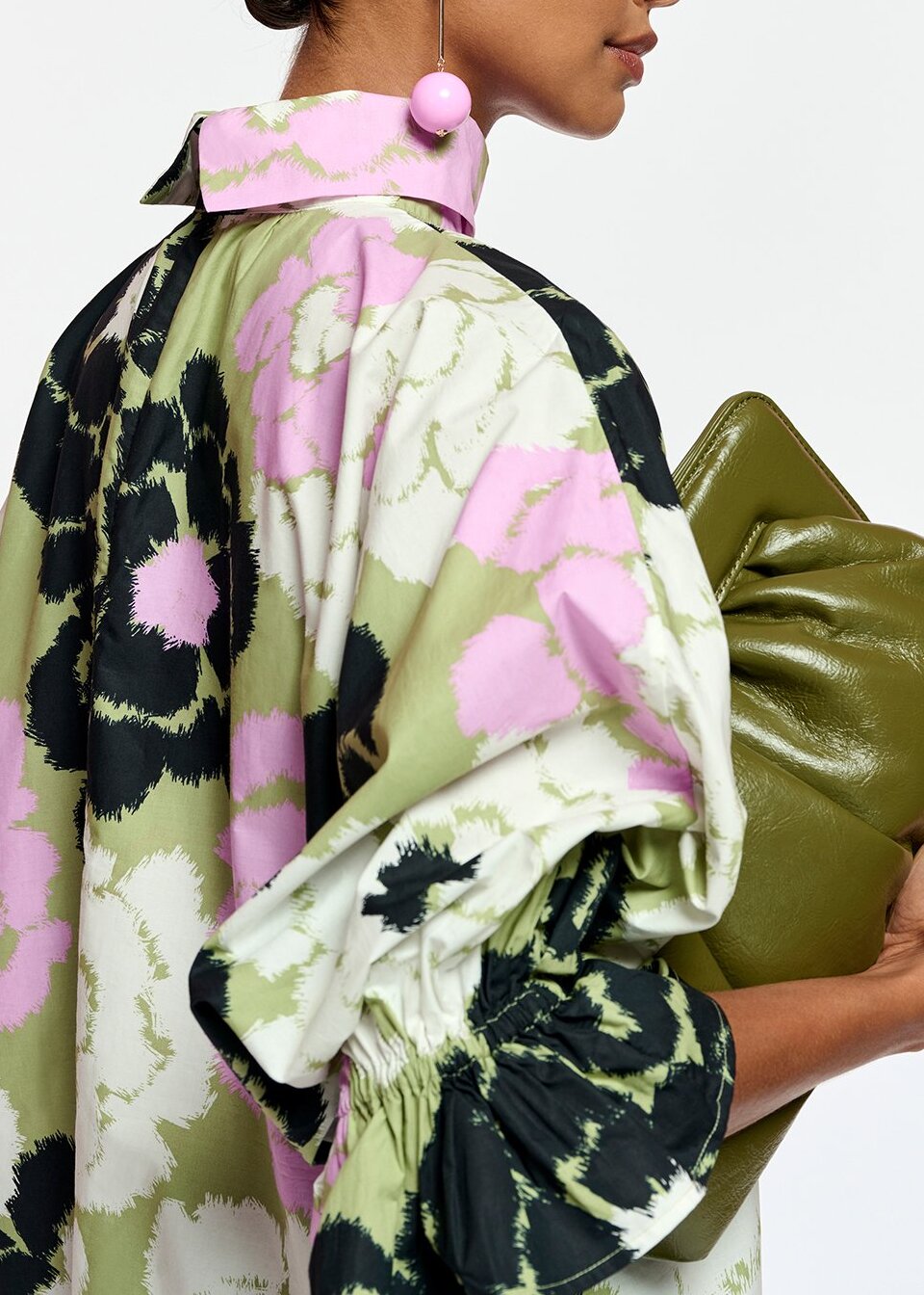 Khaki, lilac and off-white mini dress with stand-up collar RE—SSENTIEL | Essentiel second hand