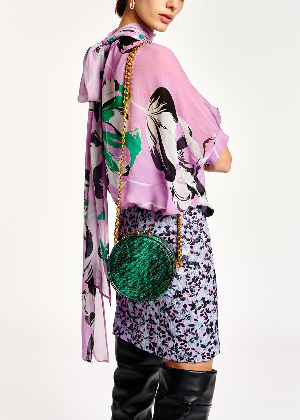 Lilac voluminous floral-print sheer top RE—SSENTIEL | Essentiel second hand