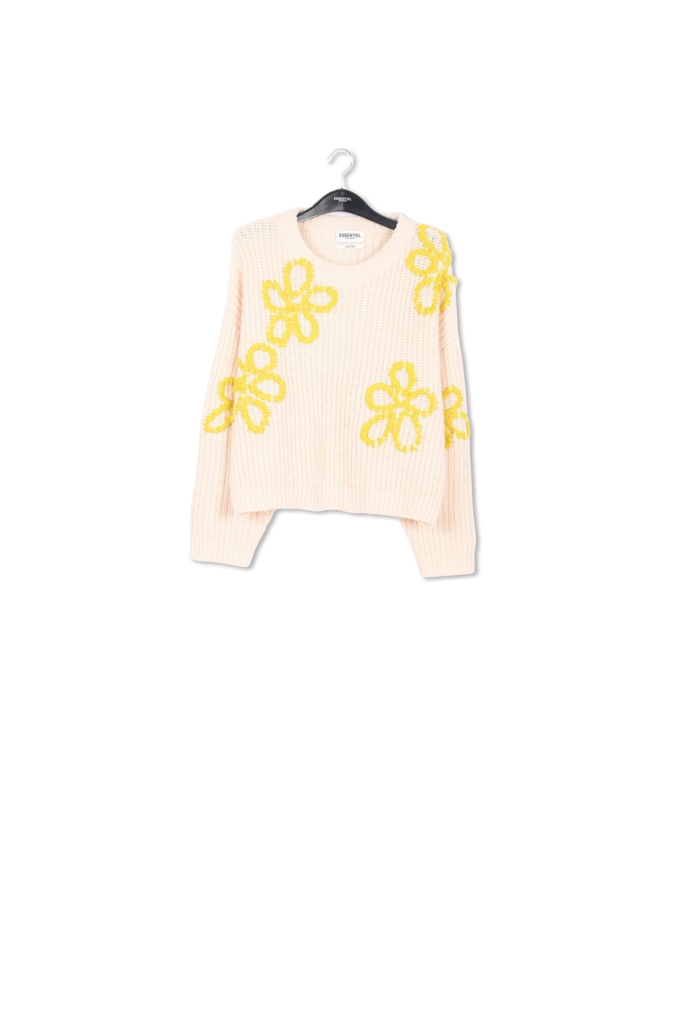 Pull en tricot écru à  fleurs brodées RE—SSENTIEL | Essentiel second hand