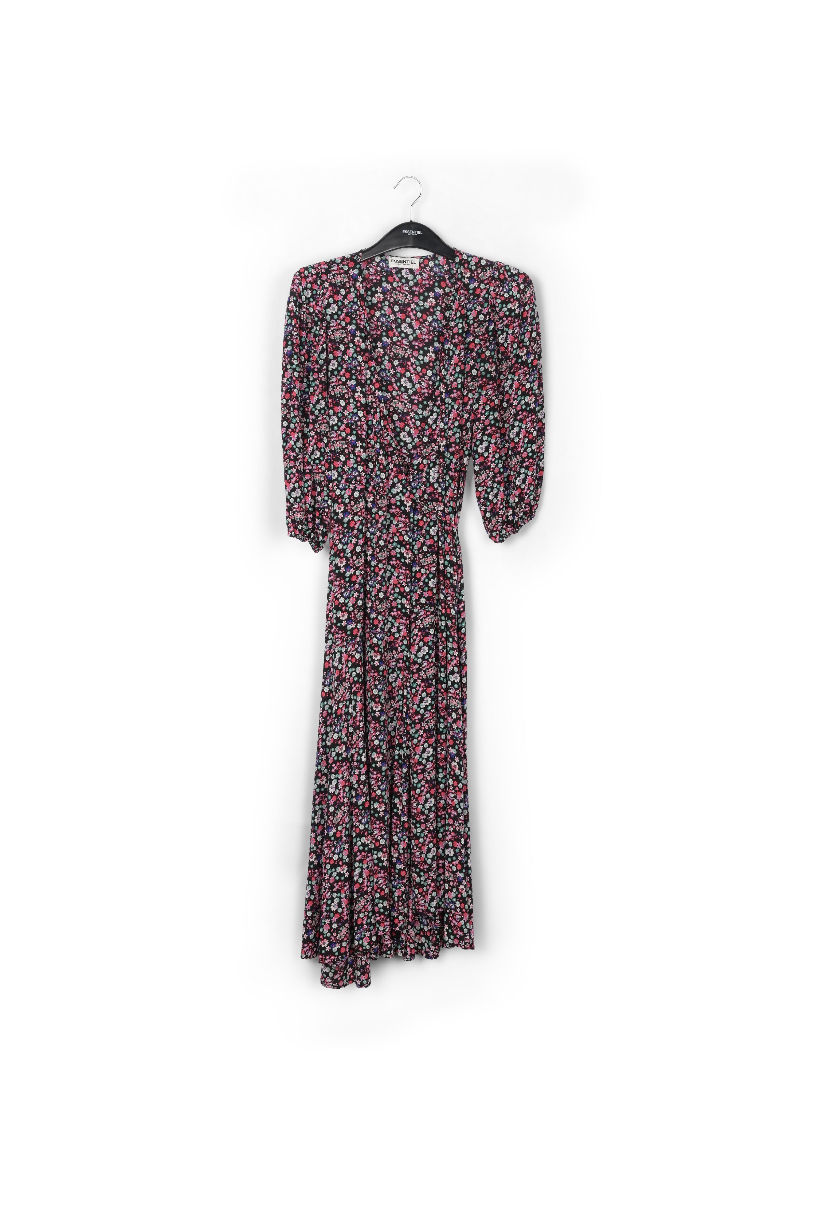 Black floral-print wrap maxi dress RE—SSENTIEL | Essentiel second hand