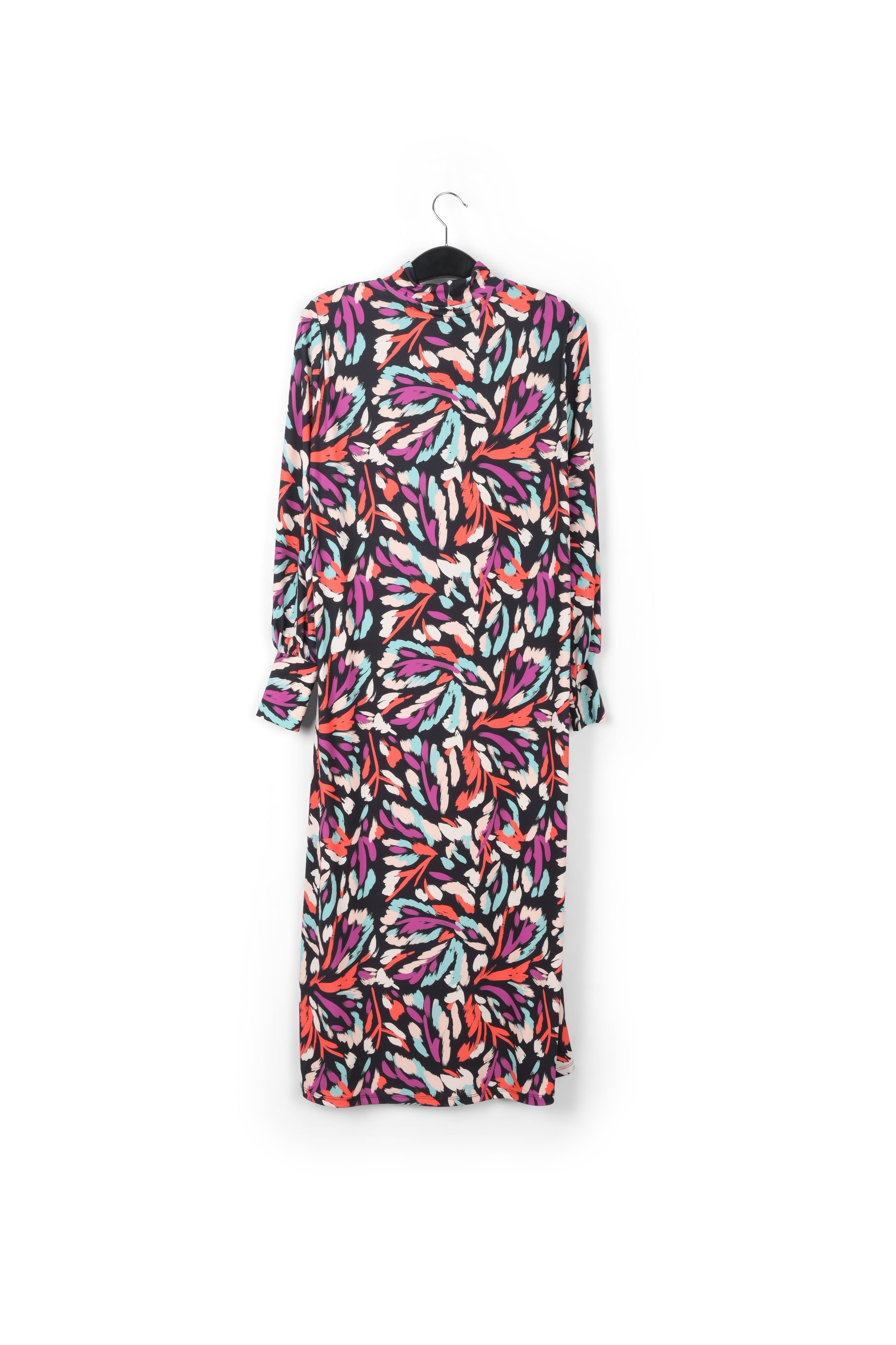 Black, coral red and purple stretch-jersey midi dress RE—SSENTIEL | Essentiel second hand