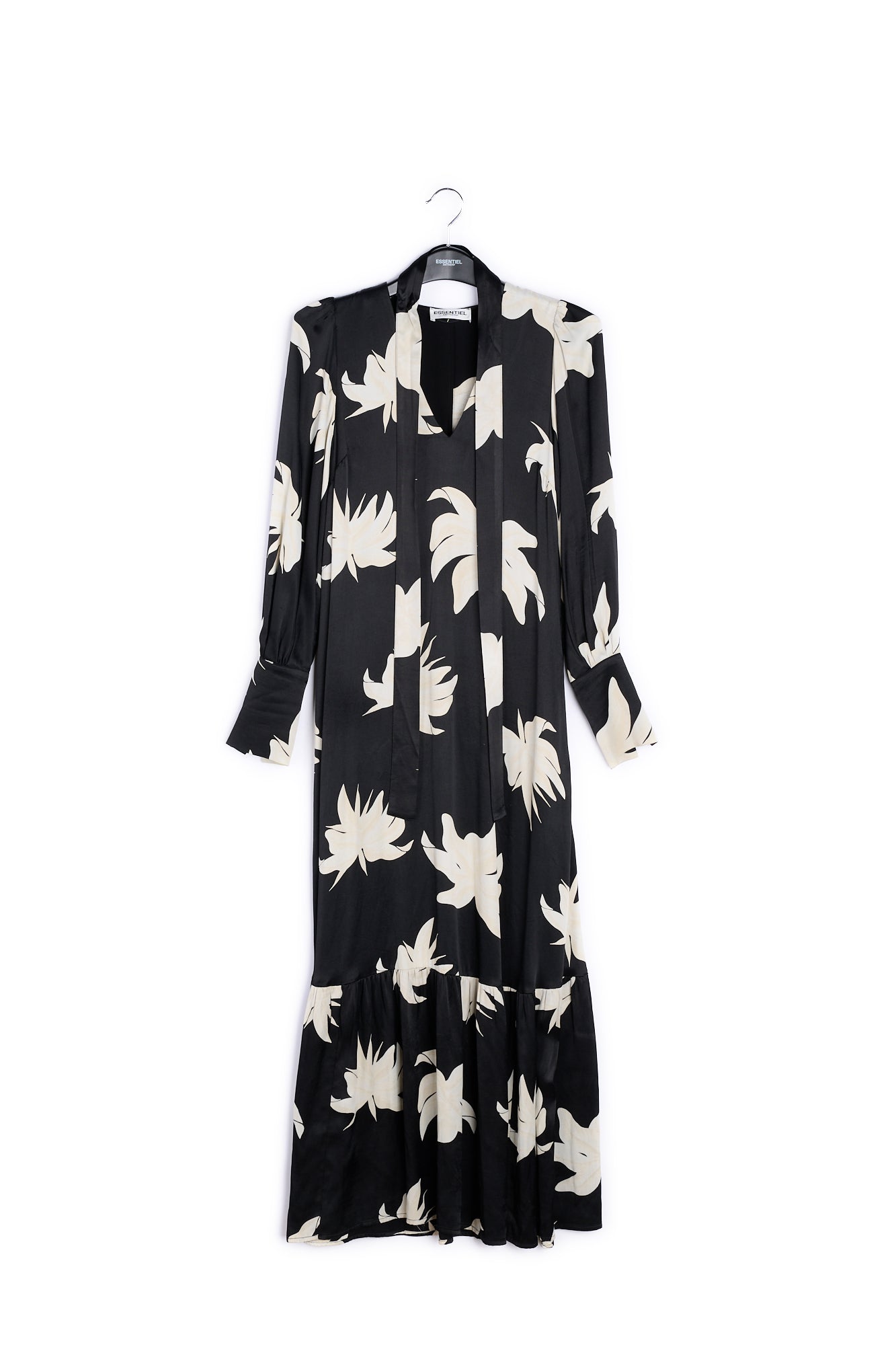 Black and off-white floral print maxi dress RE—SSENTIEL | Essentiel second hand