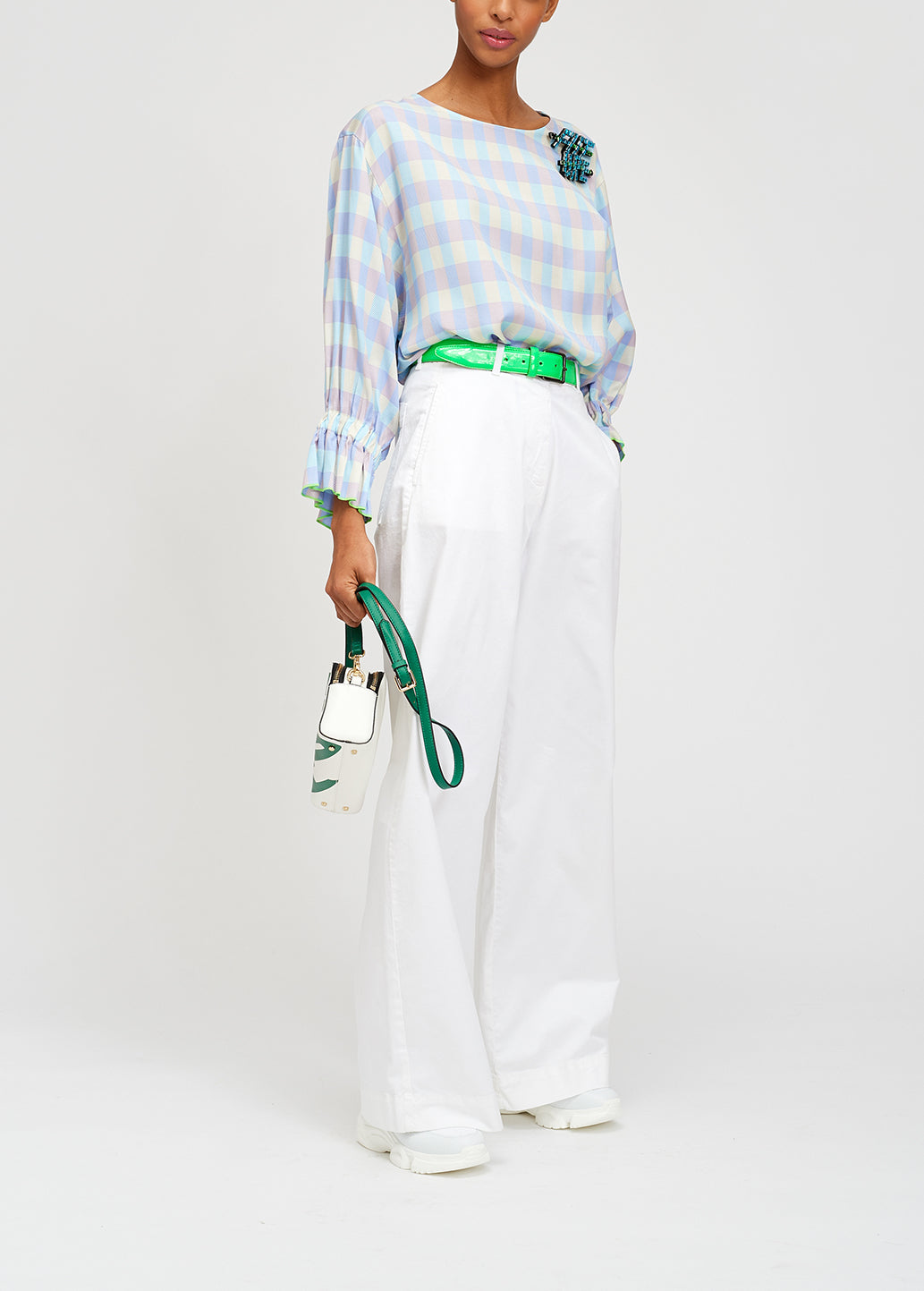 White wide leg cotton blend trousers RE—SSENTIEL | Essentiel second hand