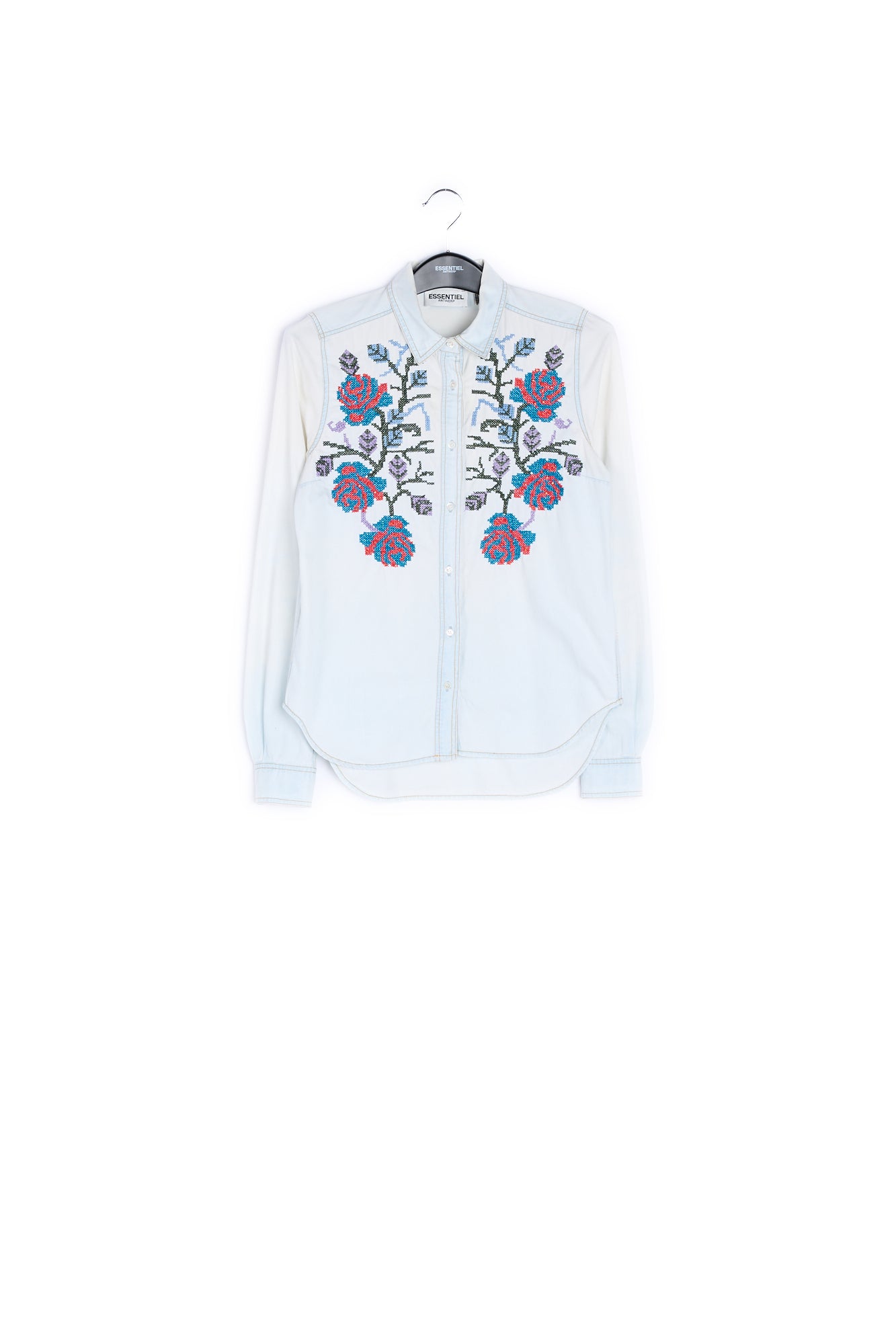 Chemise brodée en coton bleu clair RE—SSENTIEL | Essentiel second hand