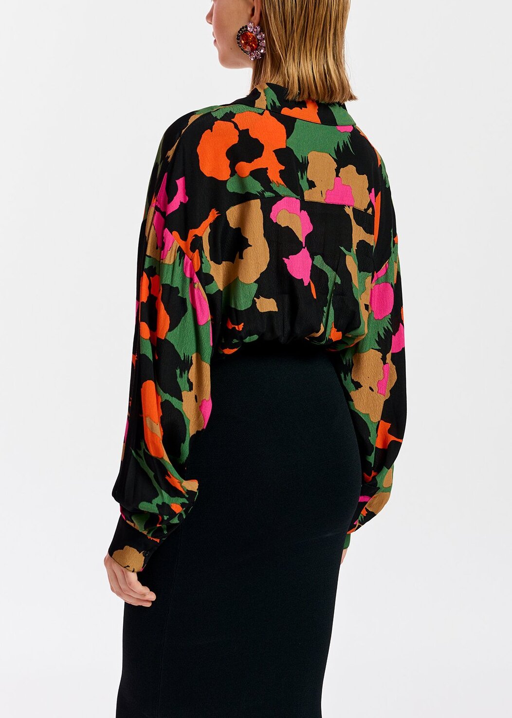 Black abstract-print and rib-knitted midi dress RE—SSENTIEL | Essentiel second hand