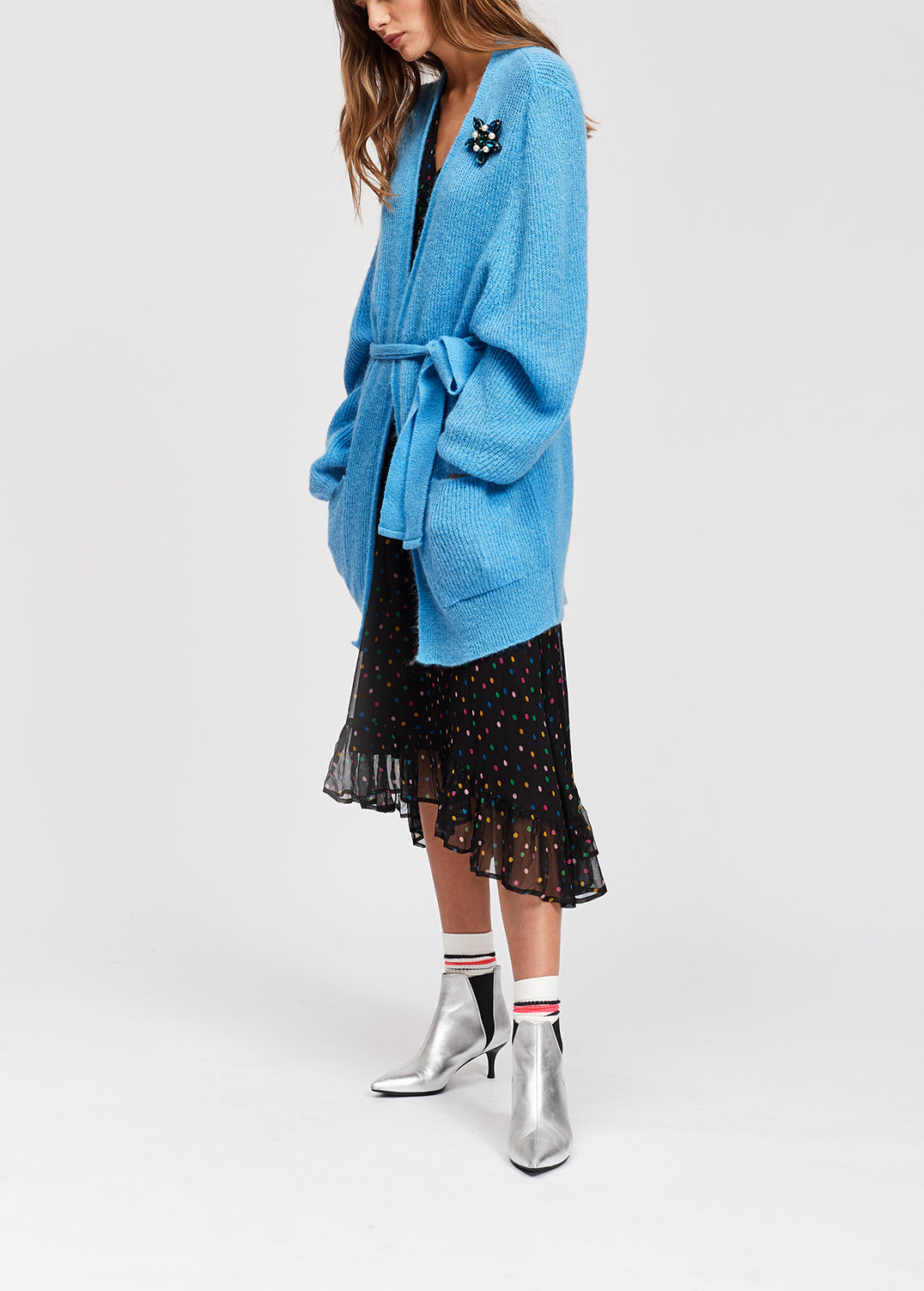 Light blue mohair blend cardigan with belt RE—SSENTIEL | Essentiel second hand