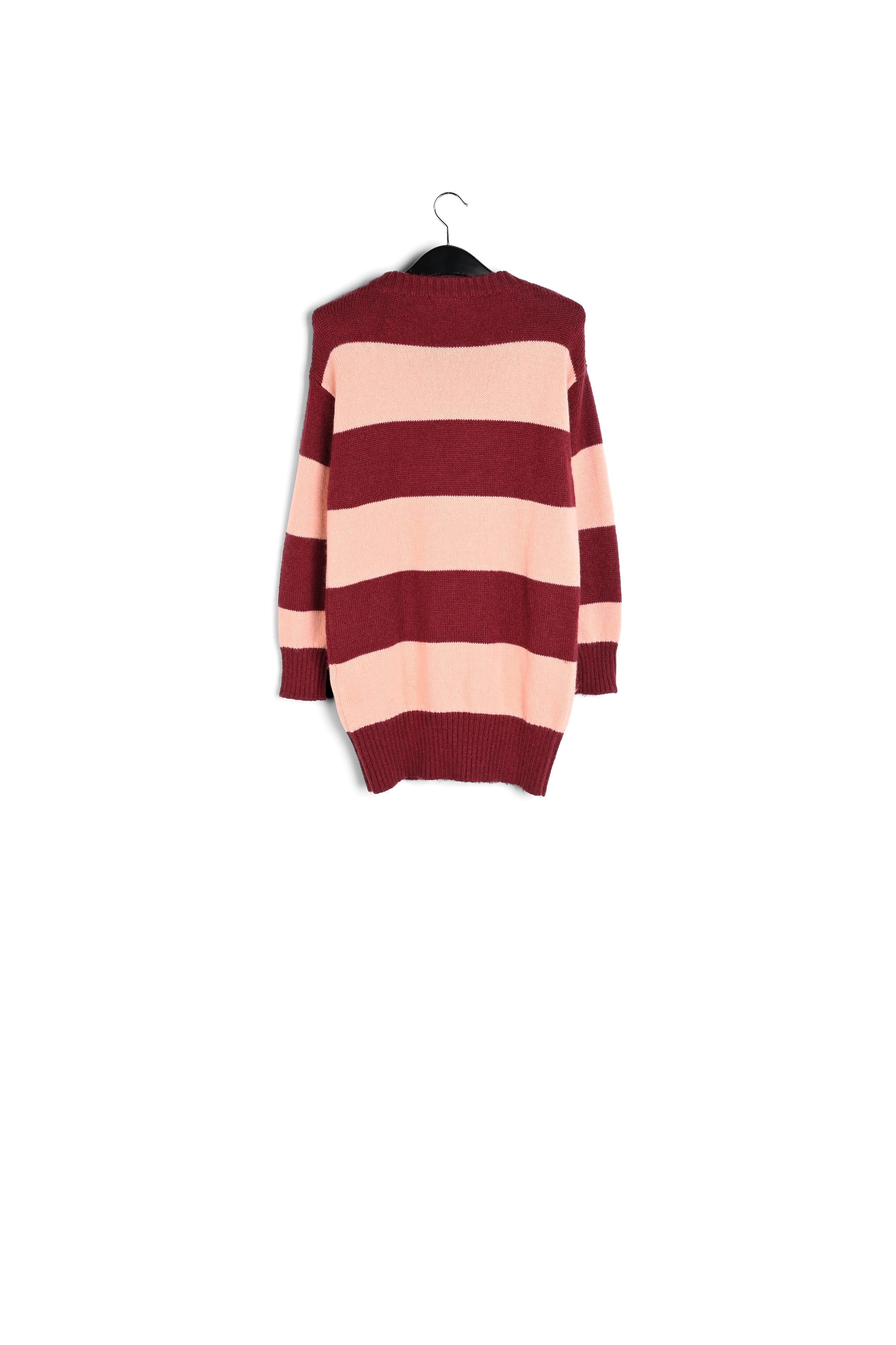 Pull tricoté à rayures rose clair et bordeaux RE—SSENTIEL | Essentiel second hand