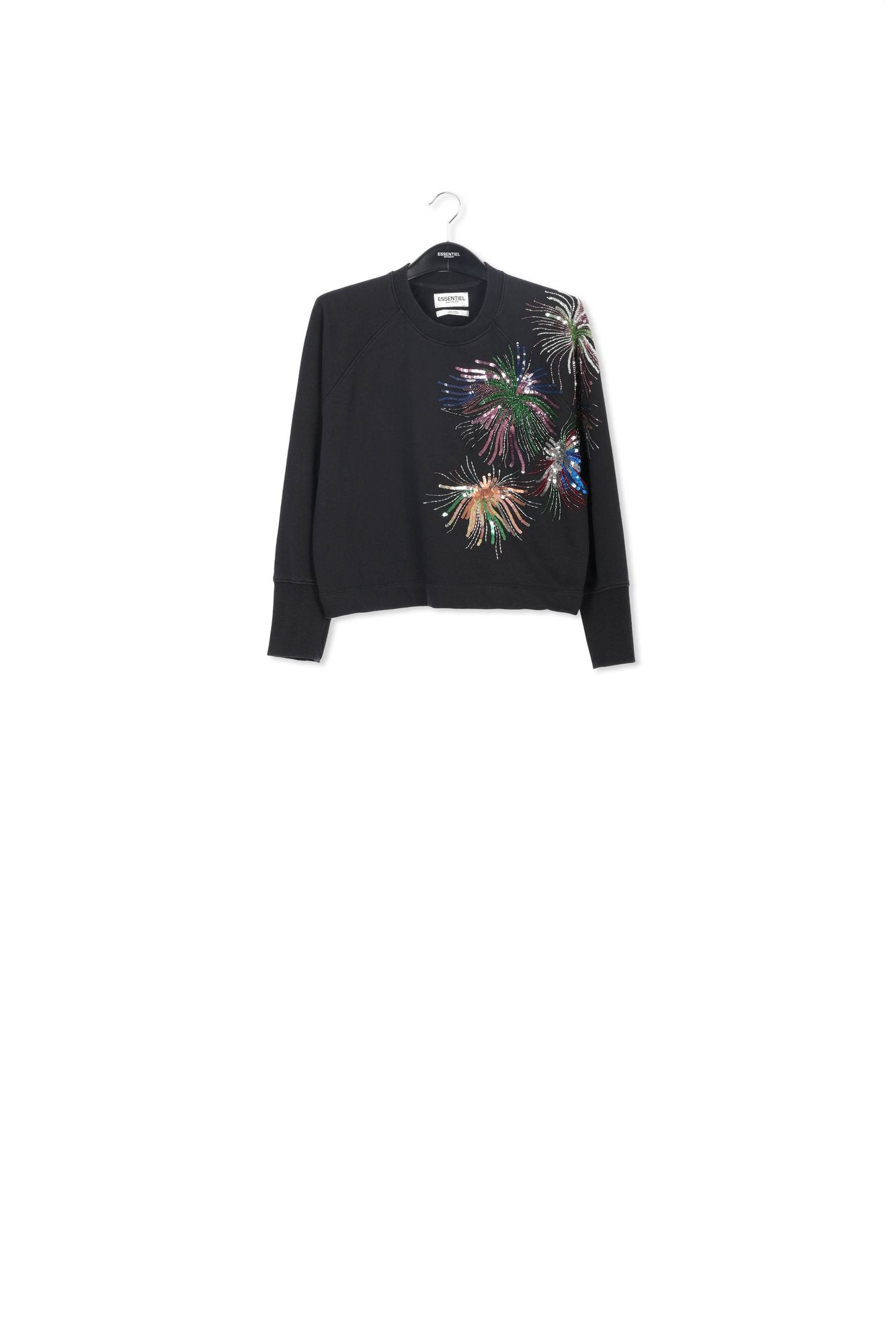 Sweatshirt en coton bio noir à perles et paillettes RE—SSENTIEL | Essentiel second hand