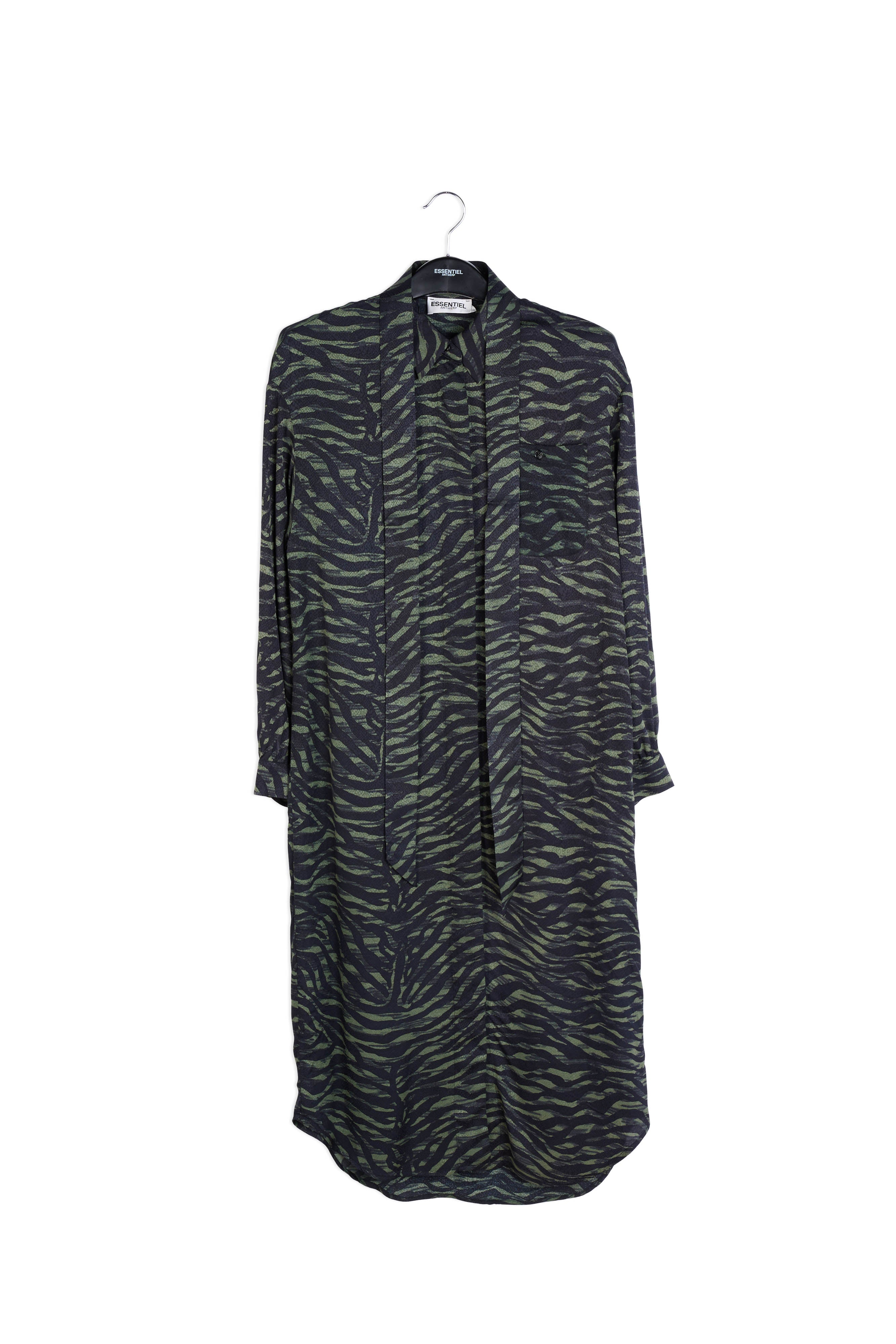 Green and black zebra print midi shirt dress RE—SSENTIEL | Essentiel second hand