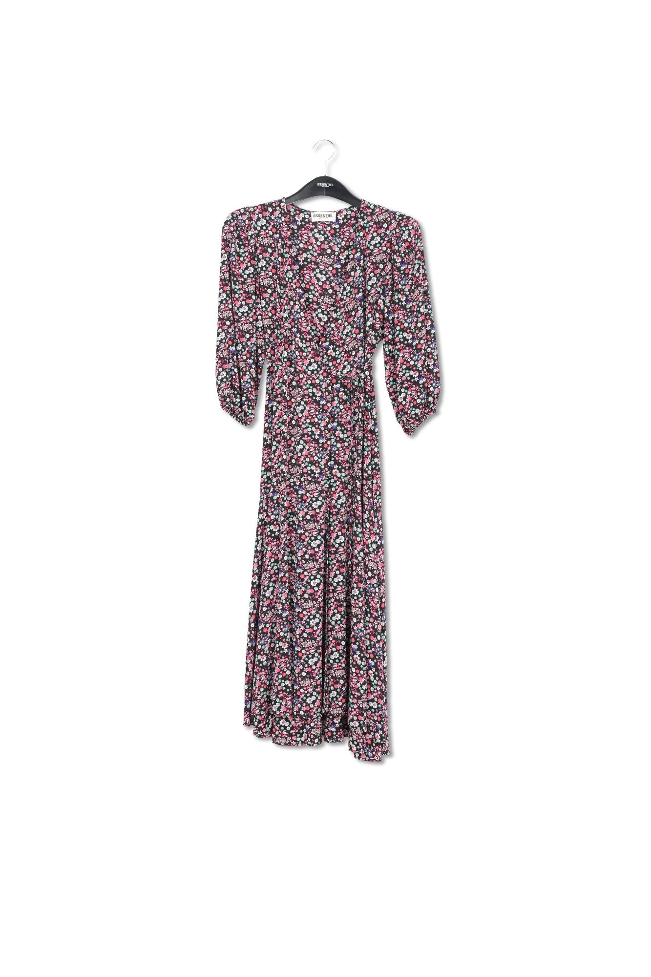 Black floral-print wrap maxi dress RE—SSENTIEL | Essentiel second hand
