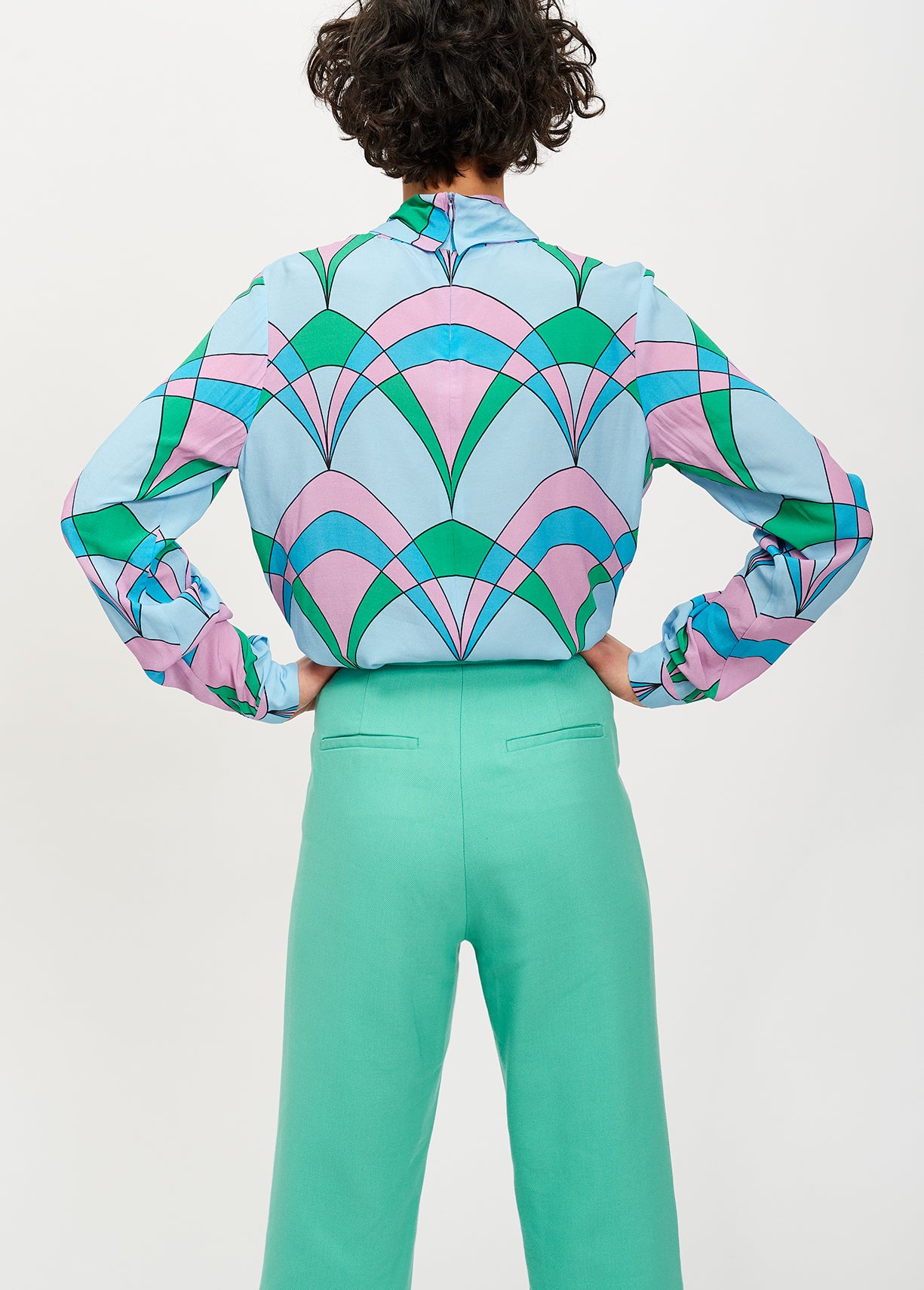 Light blue graphic print blouse RE—SSENTIEL | Essentiel second hand