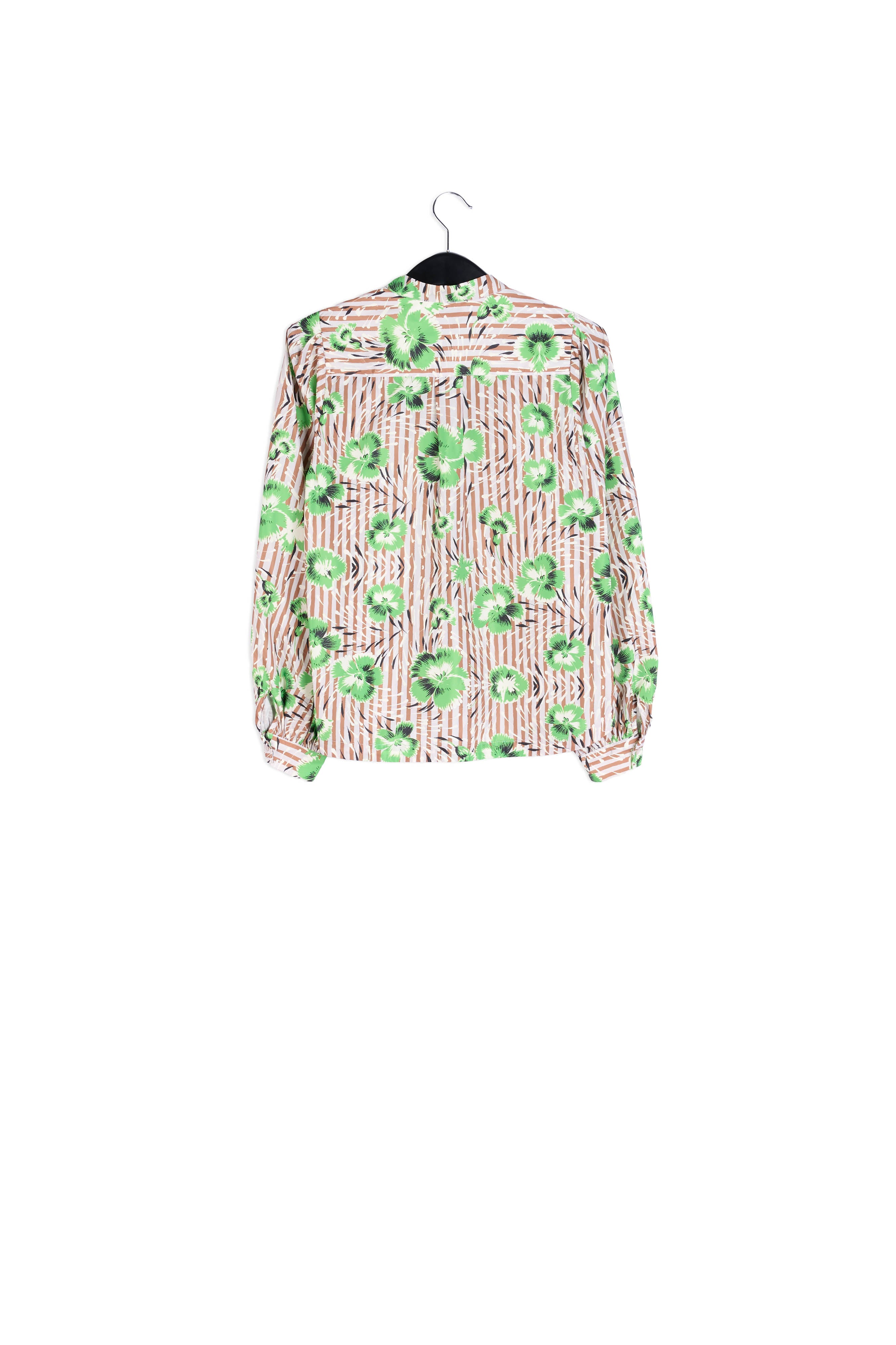 Stripe and green floral print puffed-sleeve top RE—SSENTIEL | Essentiel second hand