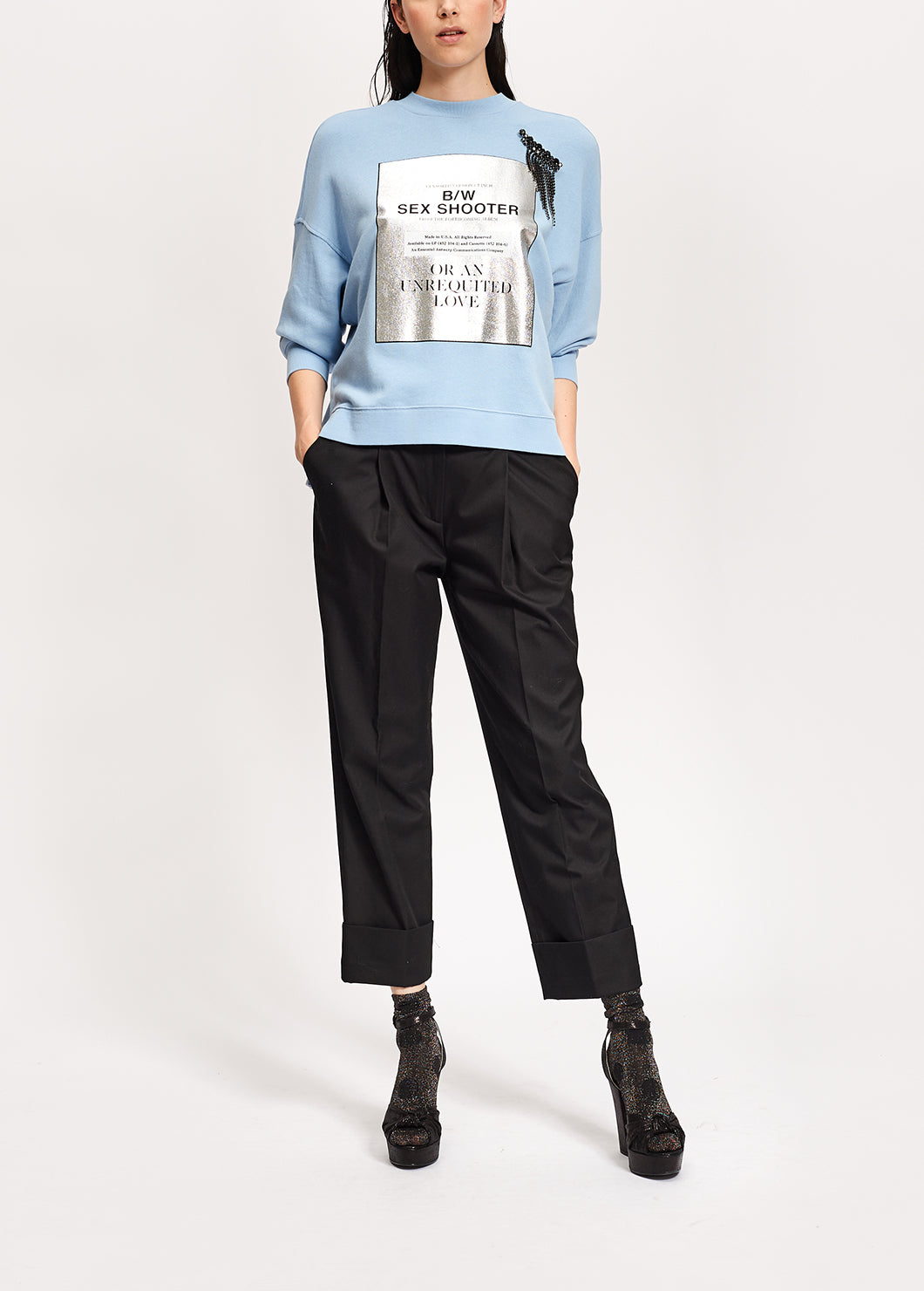 Black cotton-blend straight-leg pants RE—SSENTIEL | Essentiel second hand