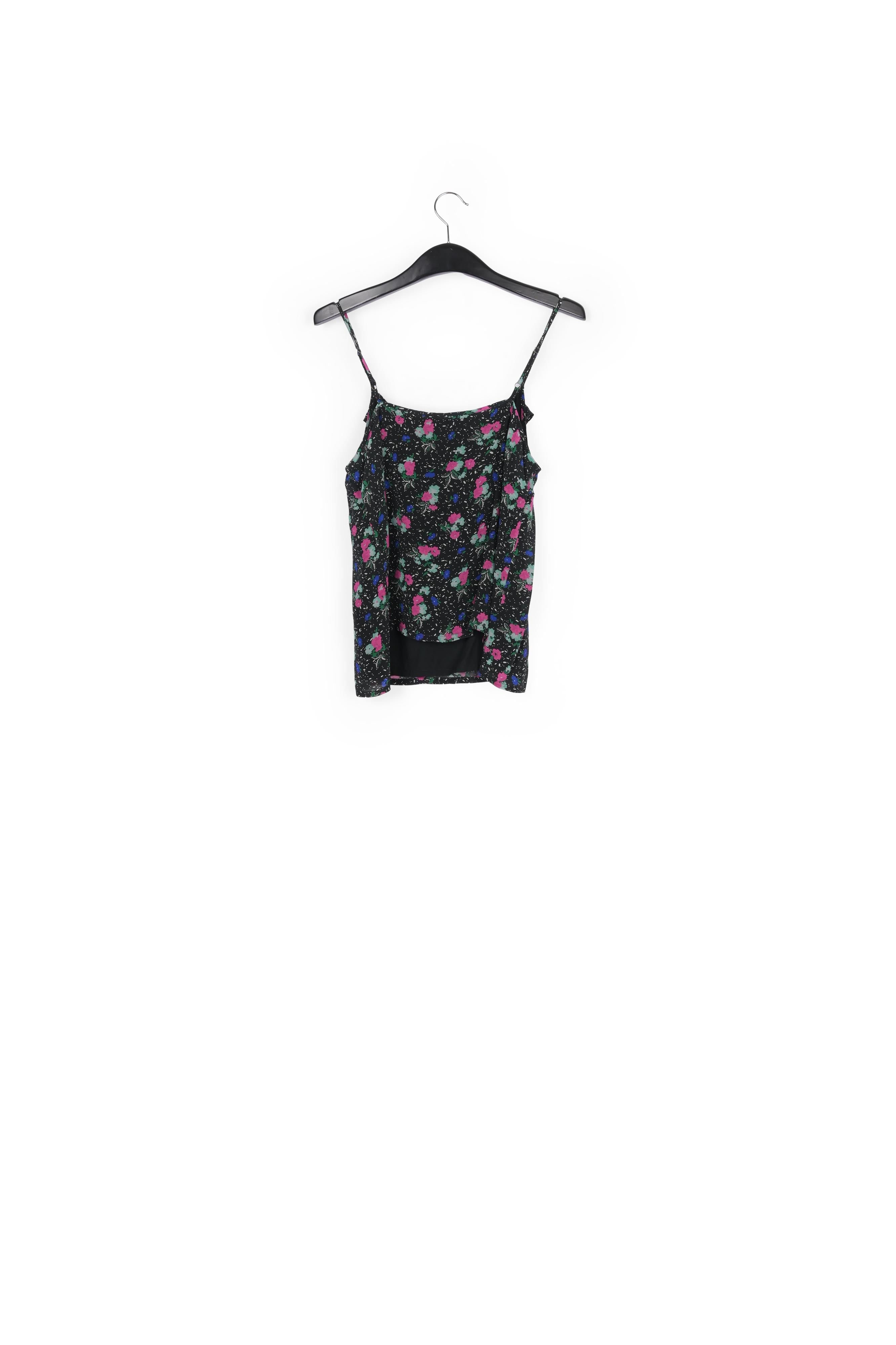 Black floral-print frilled camisole RE—SSENTIEL | Essentiel second hand