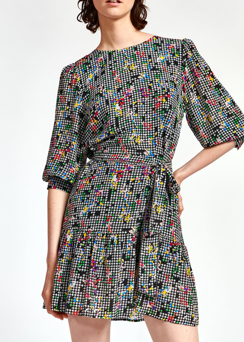 Black and white ruffled hem mini dress RE—SSENTIEL | Essentiel second hand