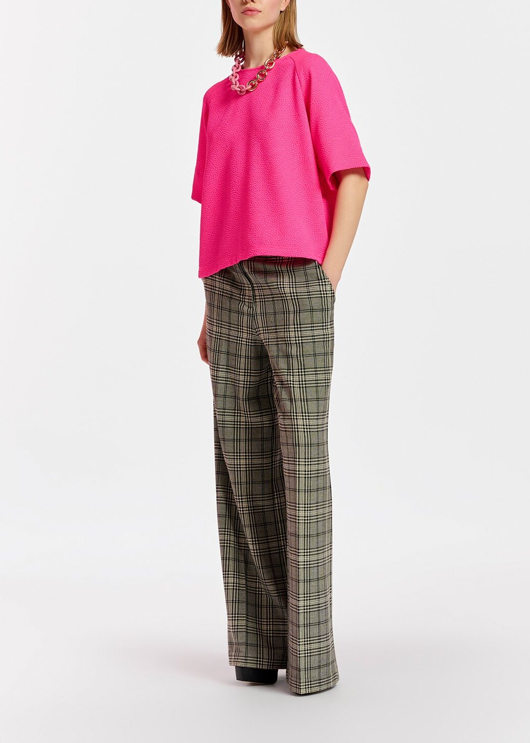 Black and off-white checked straight-leg pants RE—SSENTIEL | Essentiel second hand