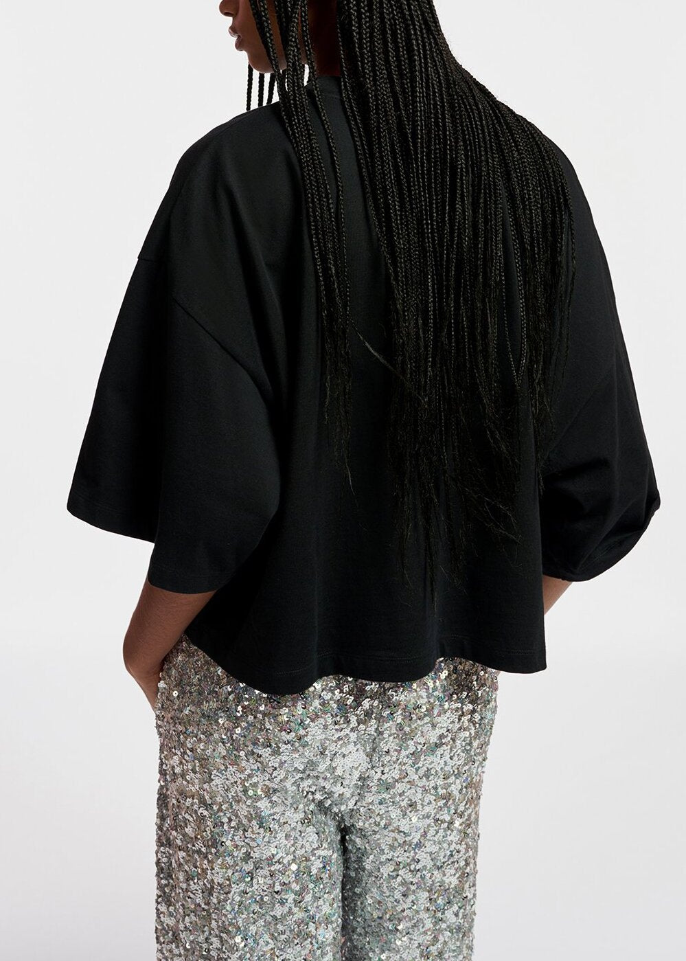 Black organic cotton T-shirt with hamburger embroidery RE—SSENTIEL | Essentiel second hand