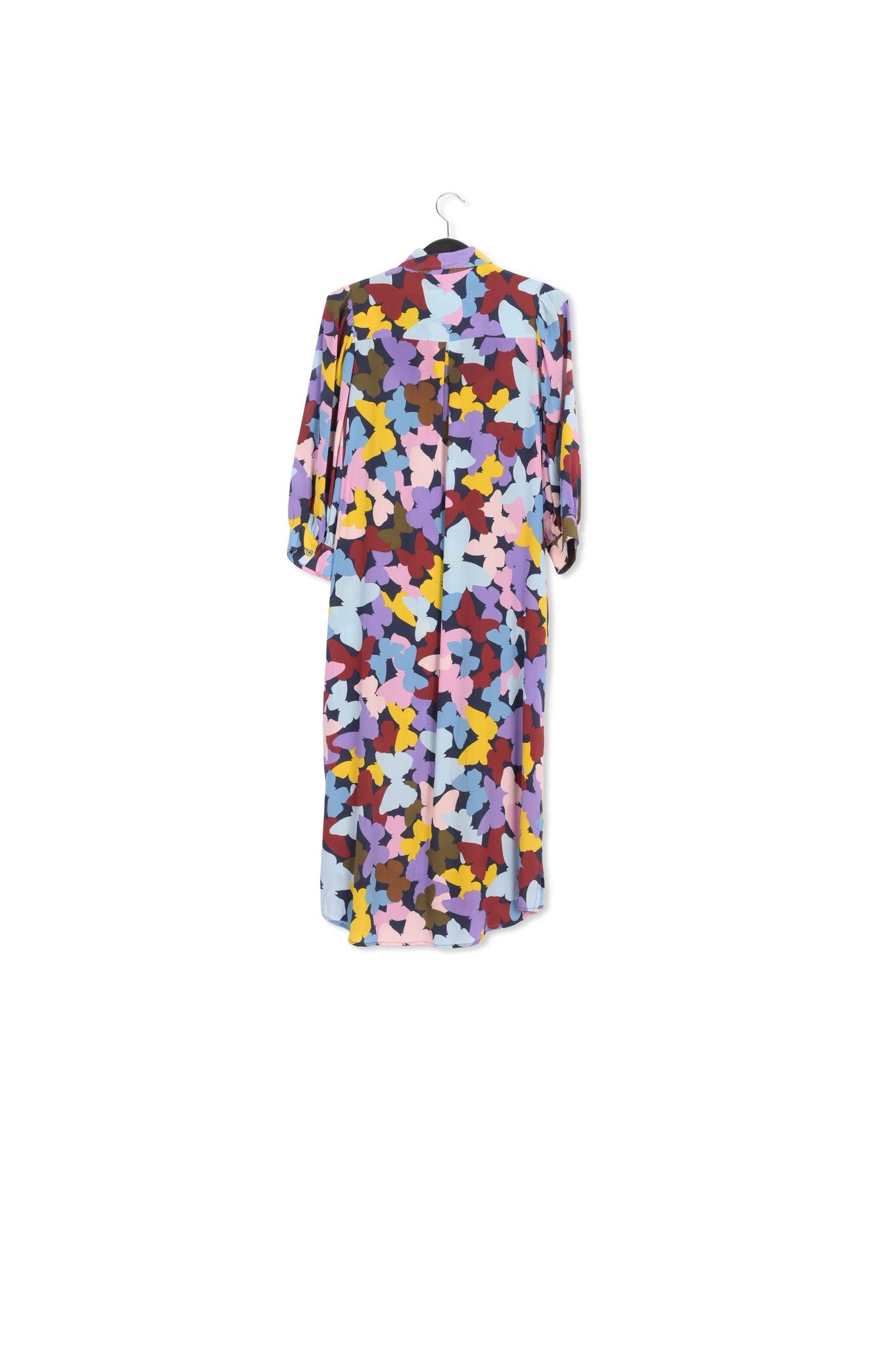 Silk burgundy, lilac and blue butterfly-print midi dress RE—SSENTIEL | Essentiel second hand