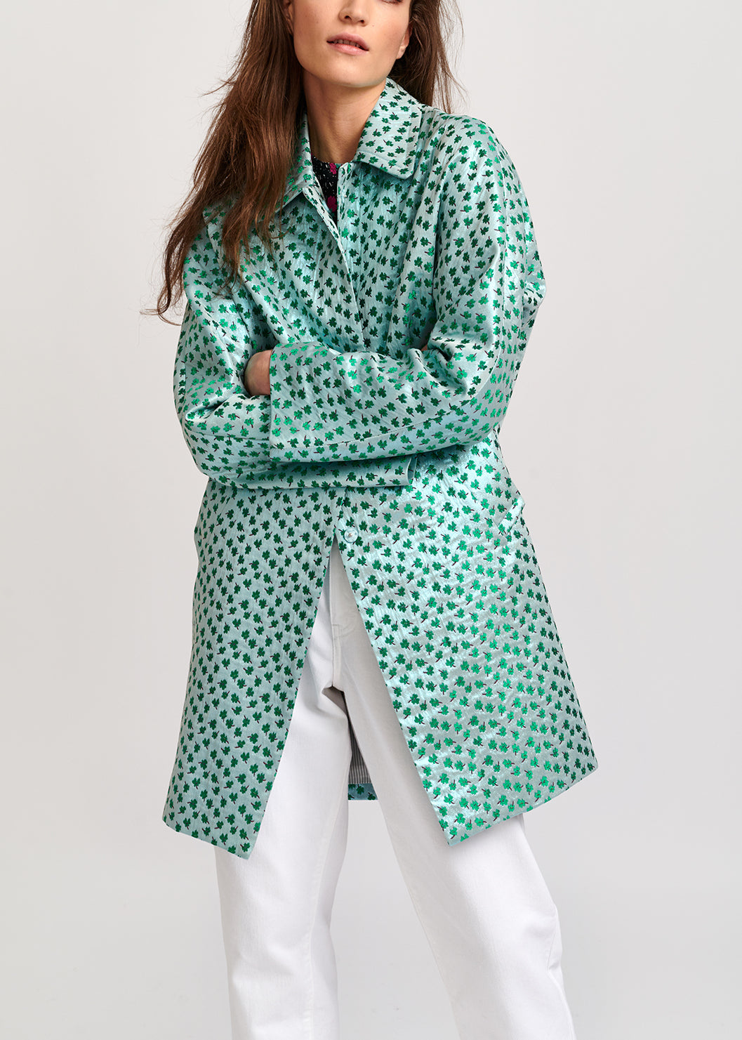 Mint green clover-print single-breasted coat RE—SSENTIEL | Essentiel second hand