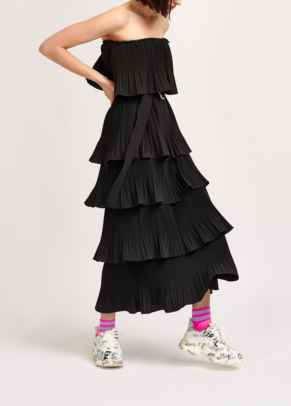 Black tiered strapless dress RE—SSENTIEL | Essentiel second hand