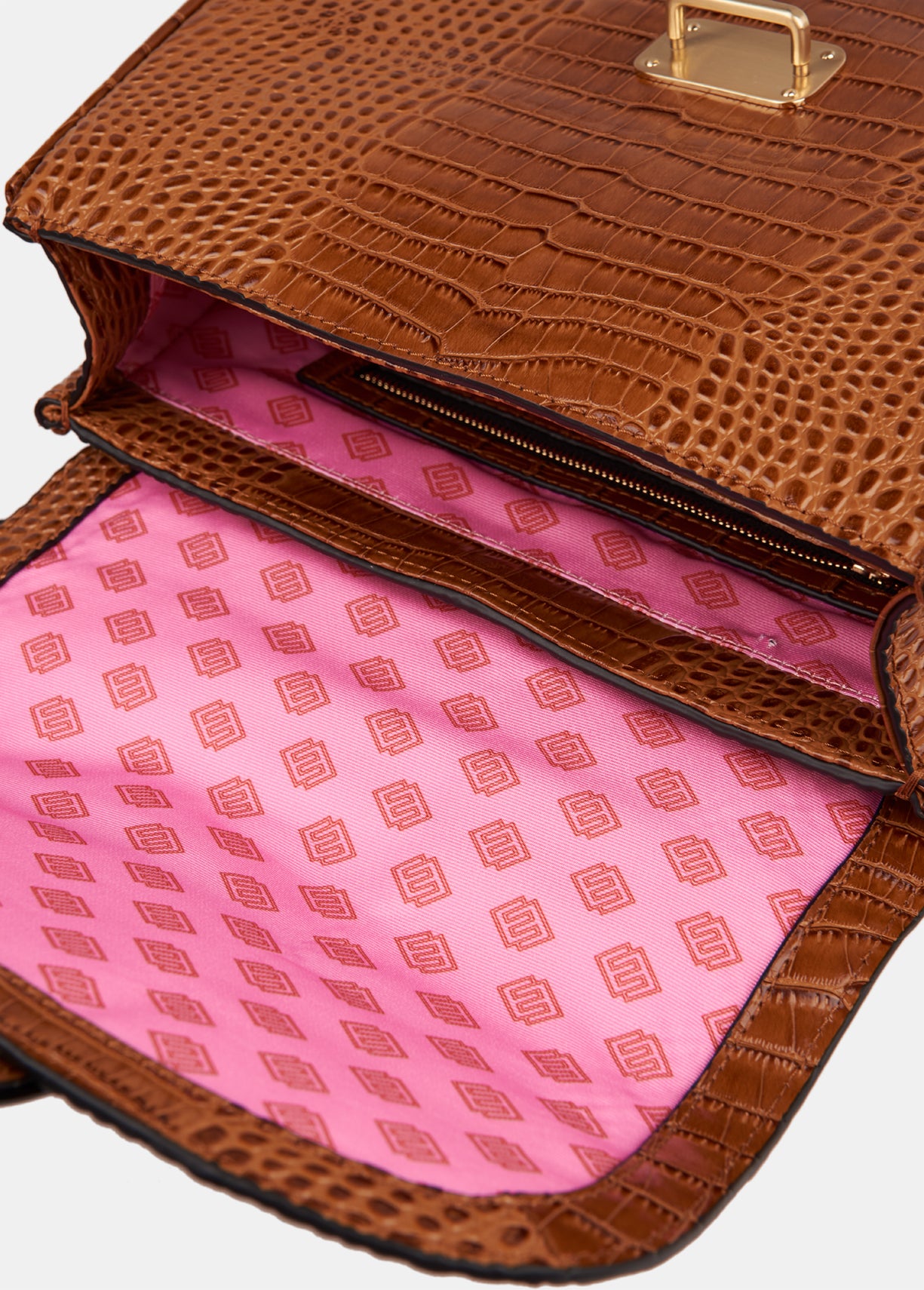 Camel-coloured leather tote bag with crocodile effect RE—SSENTIEL | Essentiel second hand