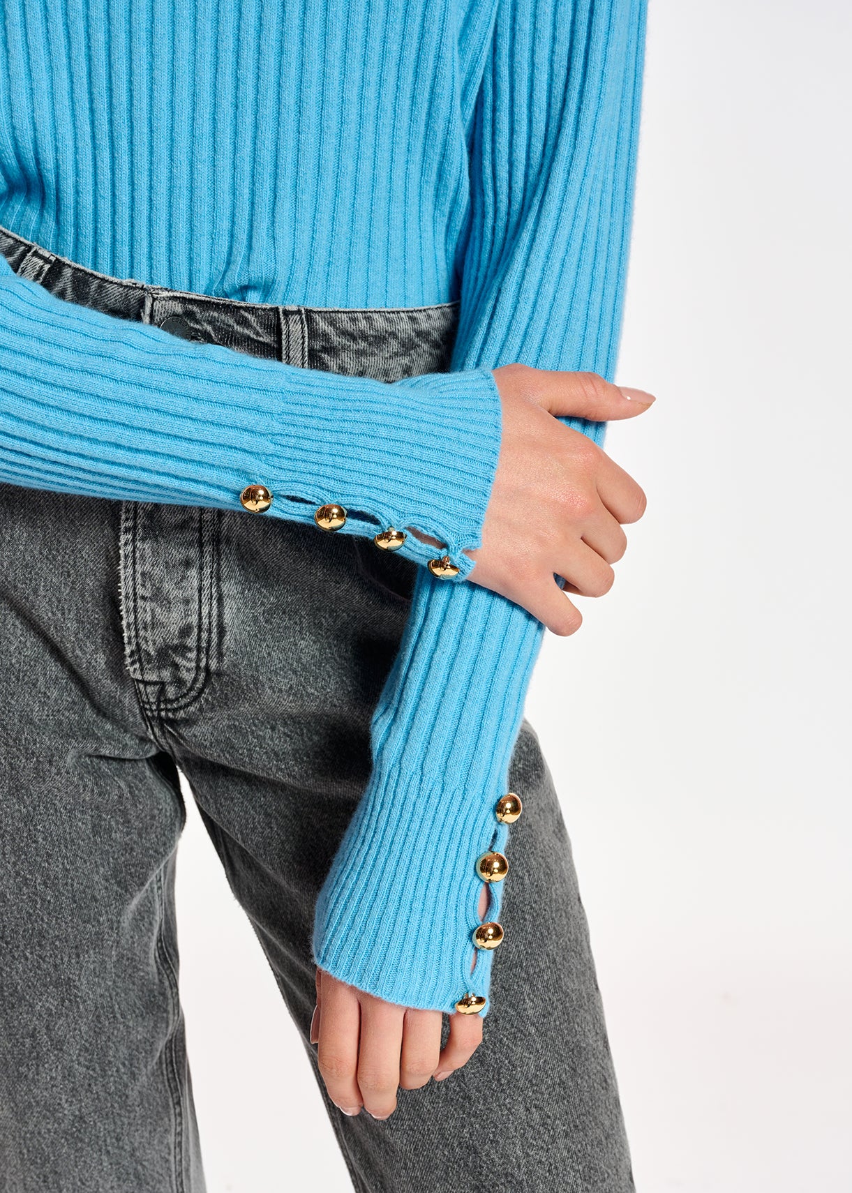 Blue rib-knitted turtleneck sweater RE—SSENTIEL | Essentiel second hand