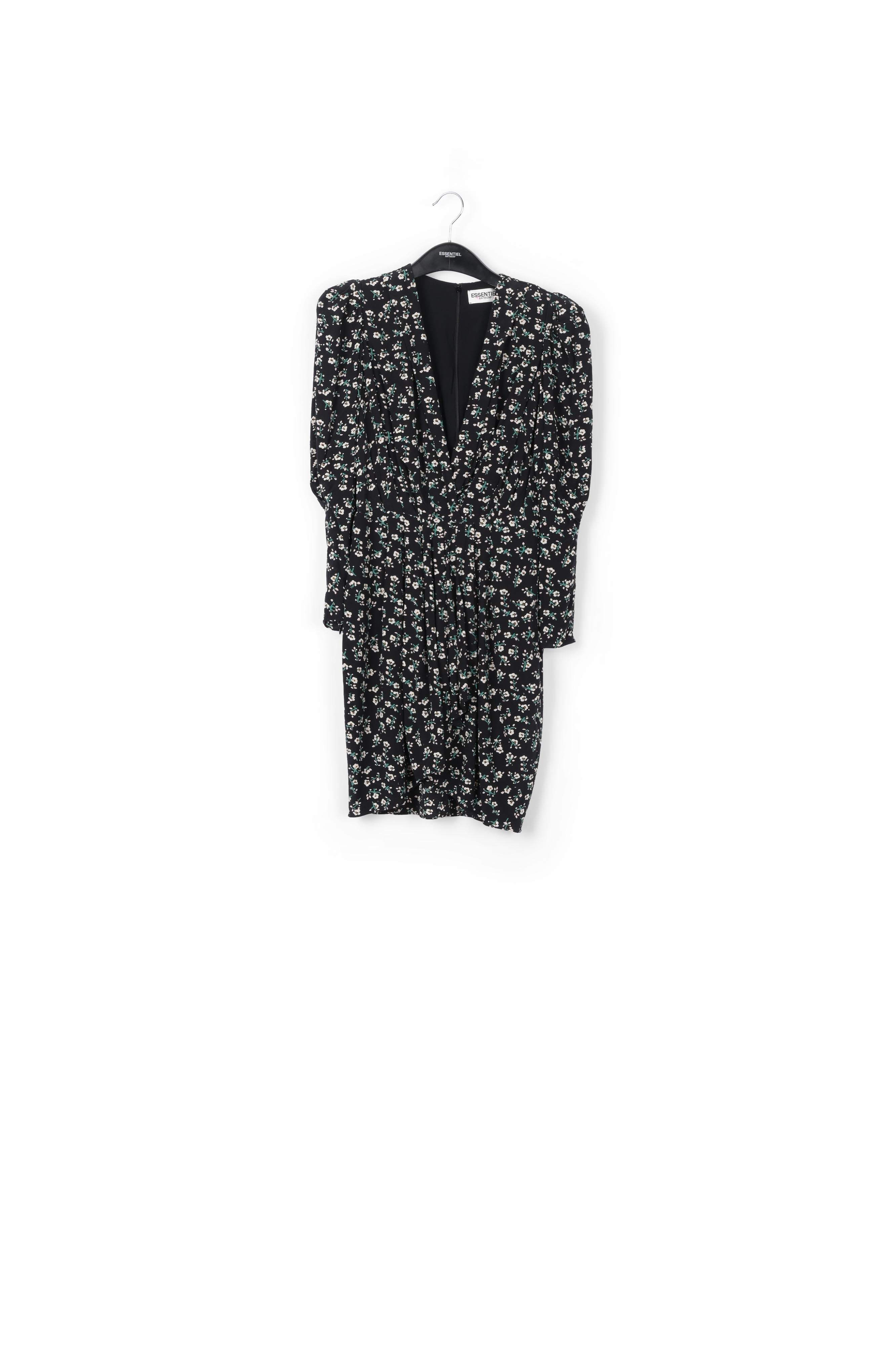 Mini robe cache-cœur noire à fleurs RE—SSENTIEL | Essentiel second hand