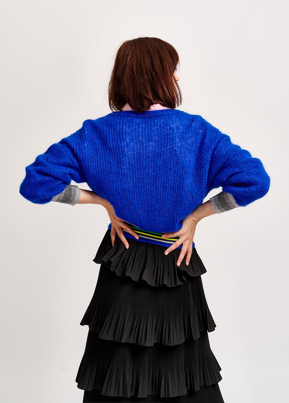 Cobalt blue mohair-blend v-neck sweater with metallic cuffs RE—SSENTIEL | Essentiel second hand