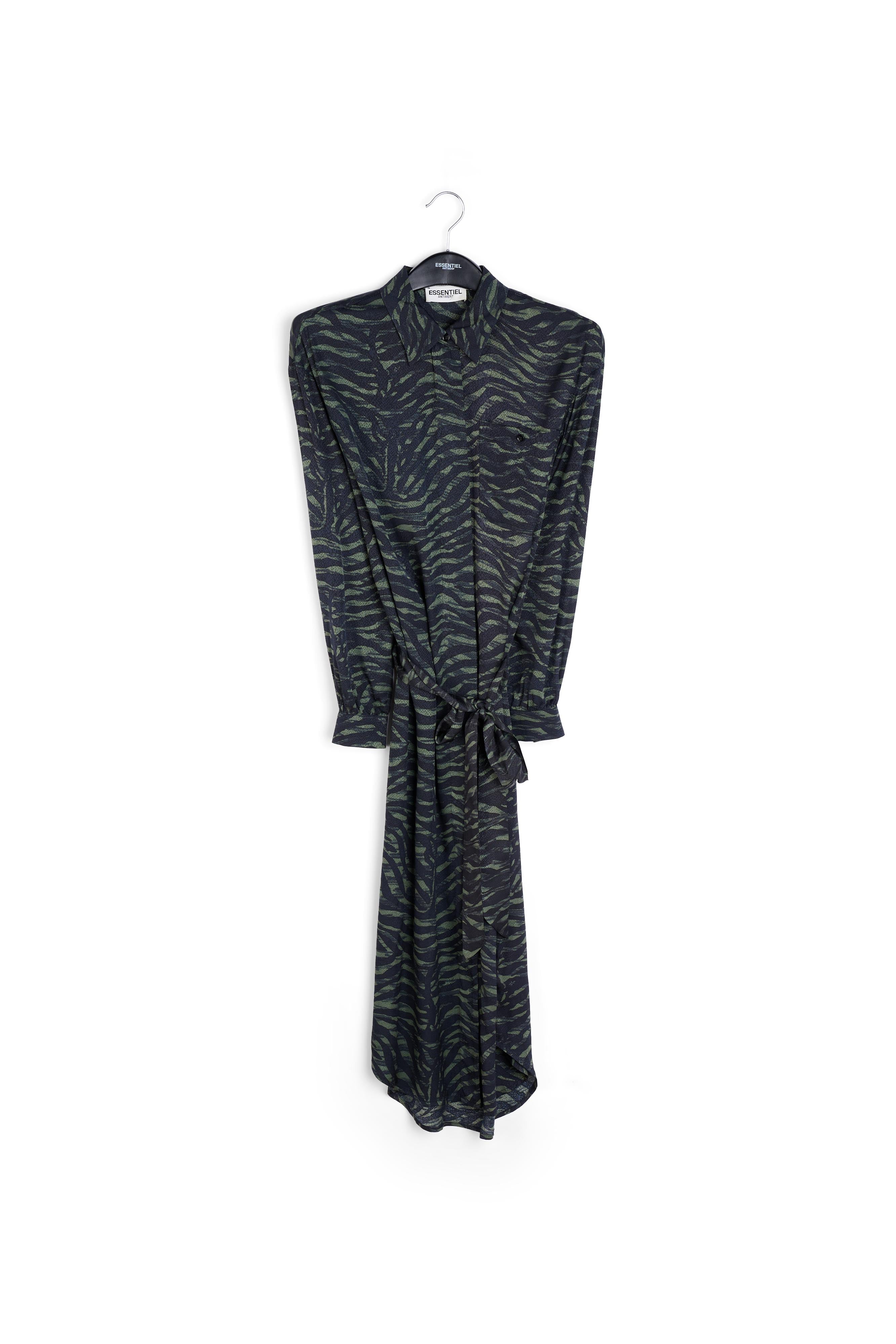 Midi-hemdjurk met groene en zwarte zebraprint RE—SSENTIEL | Essentiel second hand