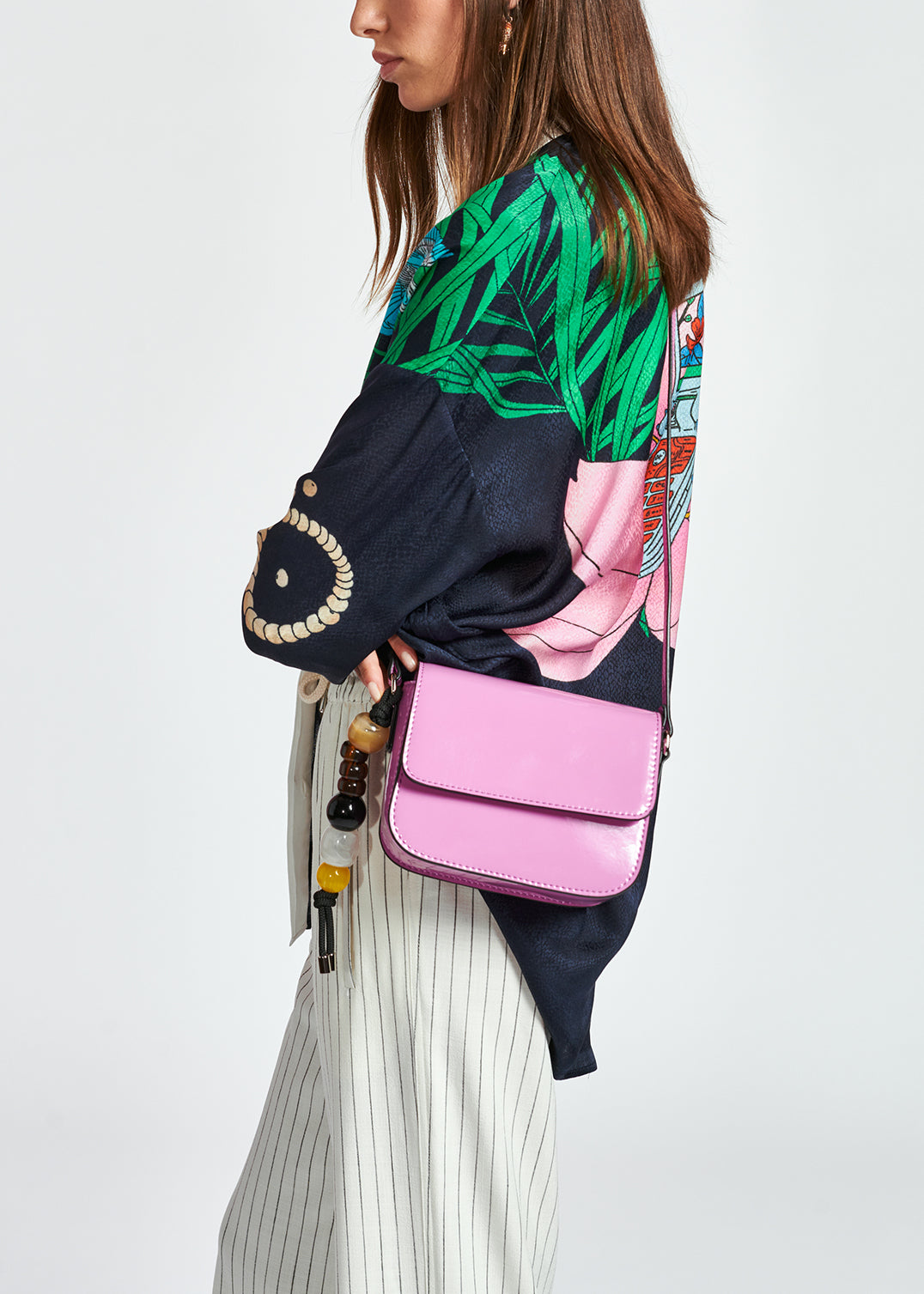 Dark blue tropical print viscose-jacquard shirt RE—SSENTIEL | Essentiel second hand