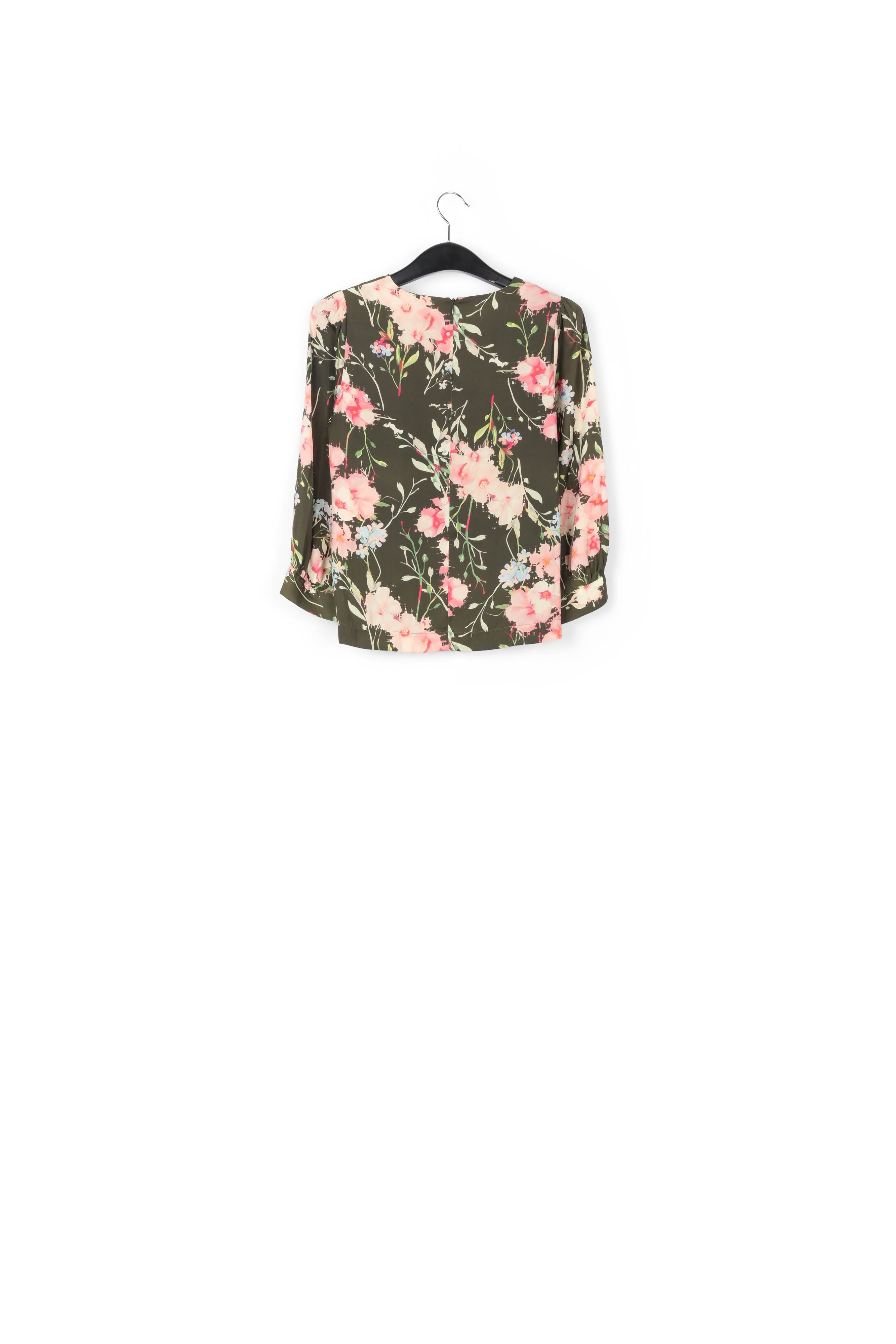 Khaki floral top with puff sleeves RE—SSENTIEL | Essentiel second hand