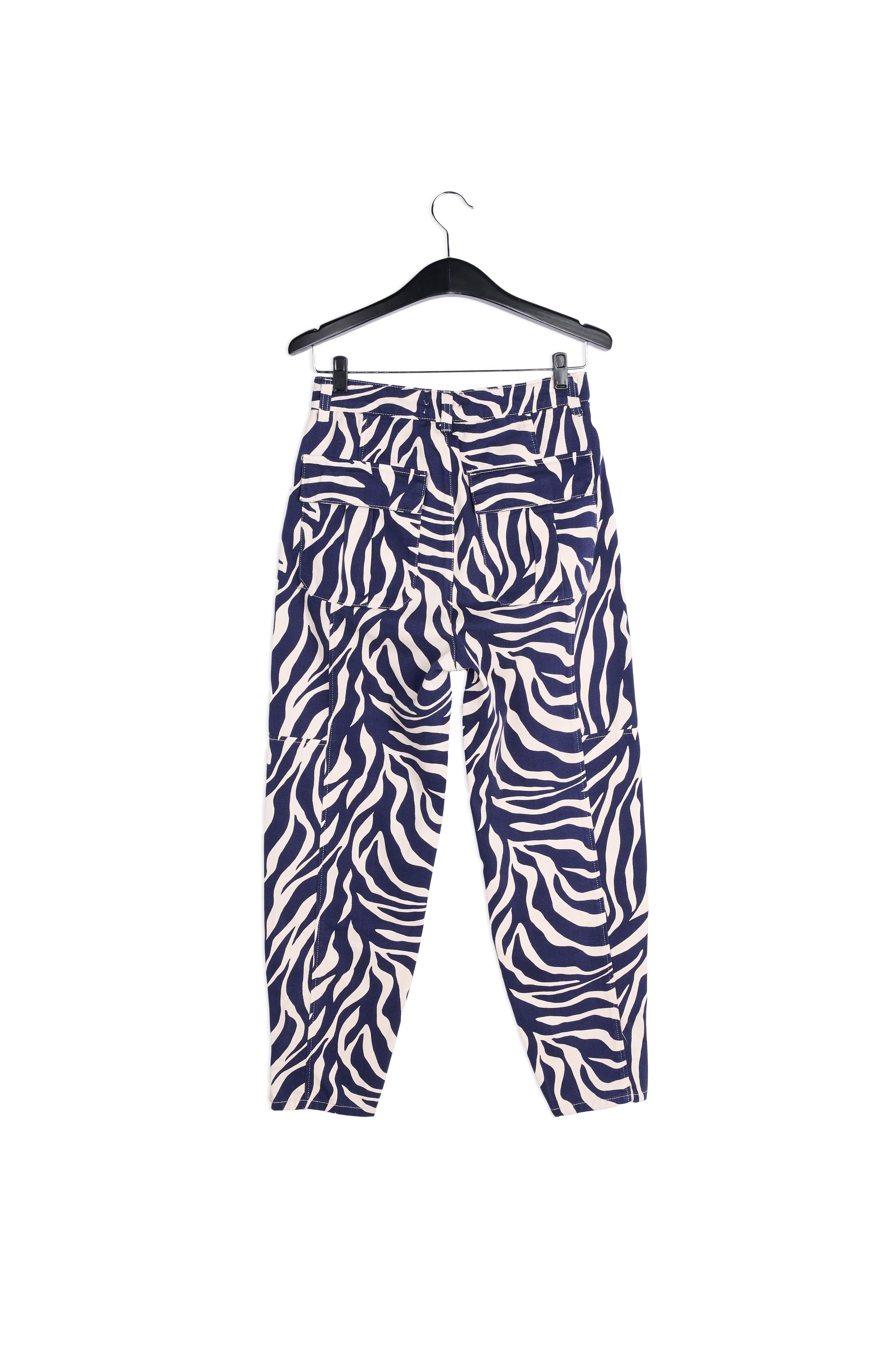 Off-white and navy blue zebra-print denim cargo pants RE—SSENTIEL | Essentiel second hand