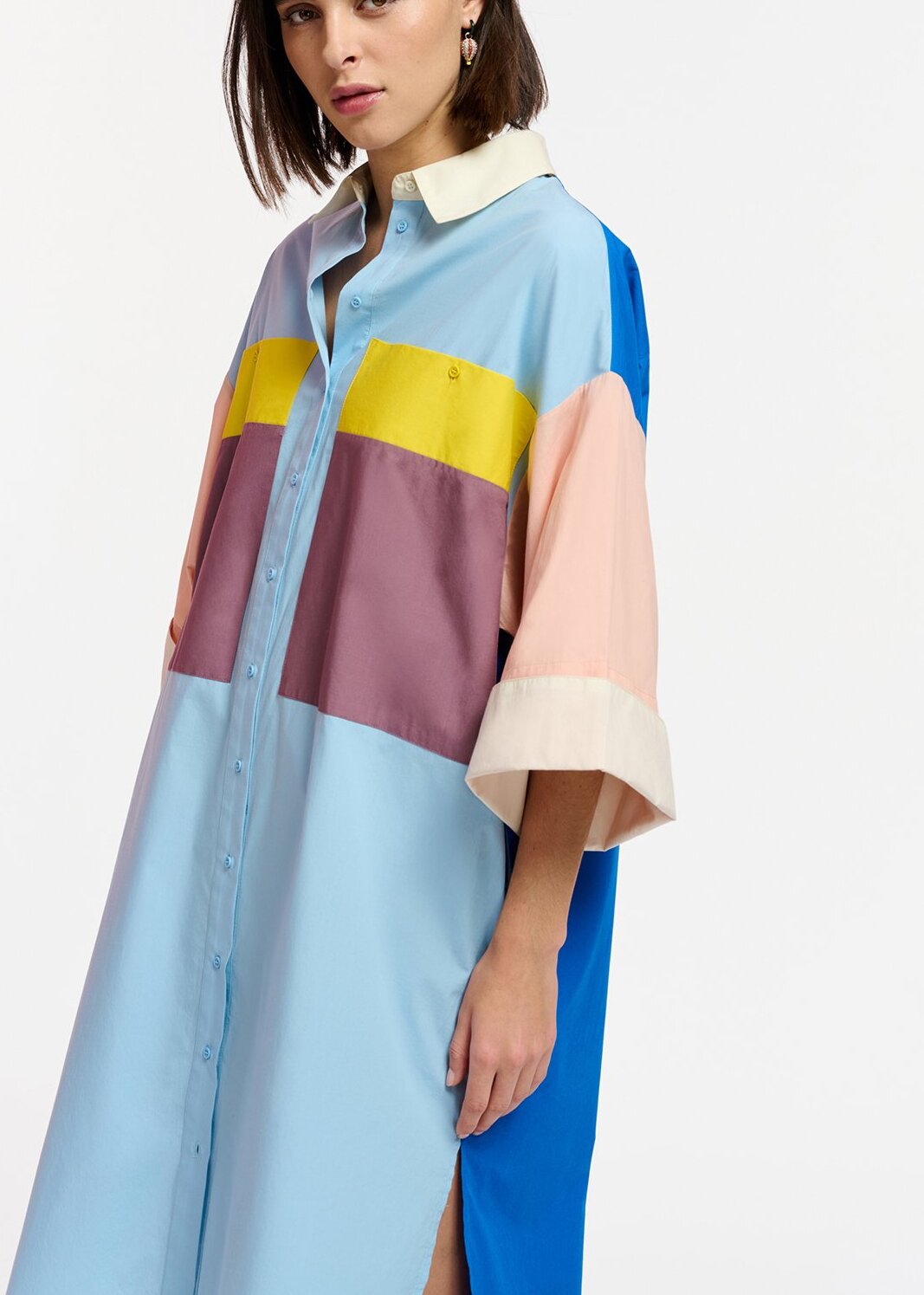 Blue, mauve and yellow color-blocking shirt dress RE—SSENTIEL | Essentiel second hand